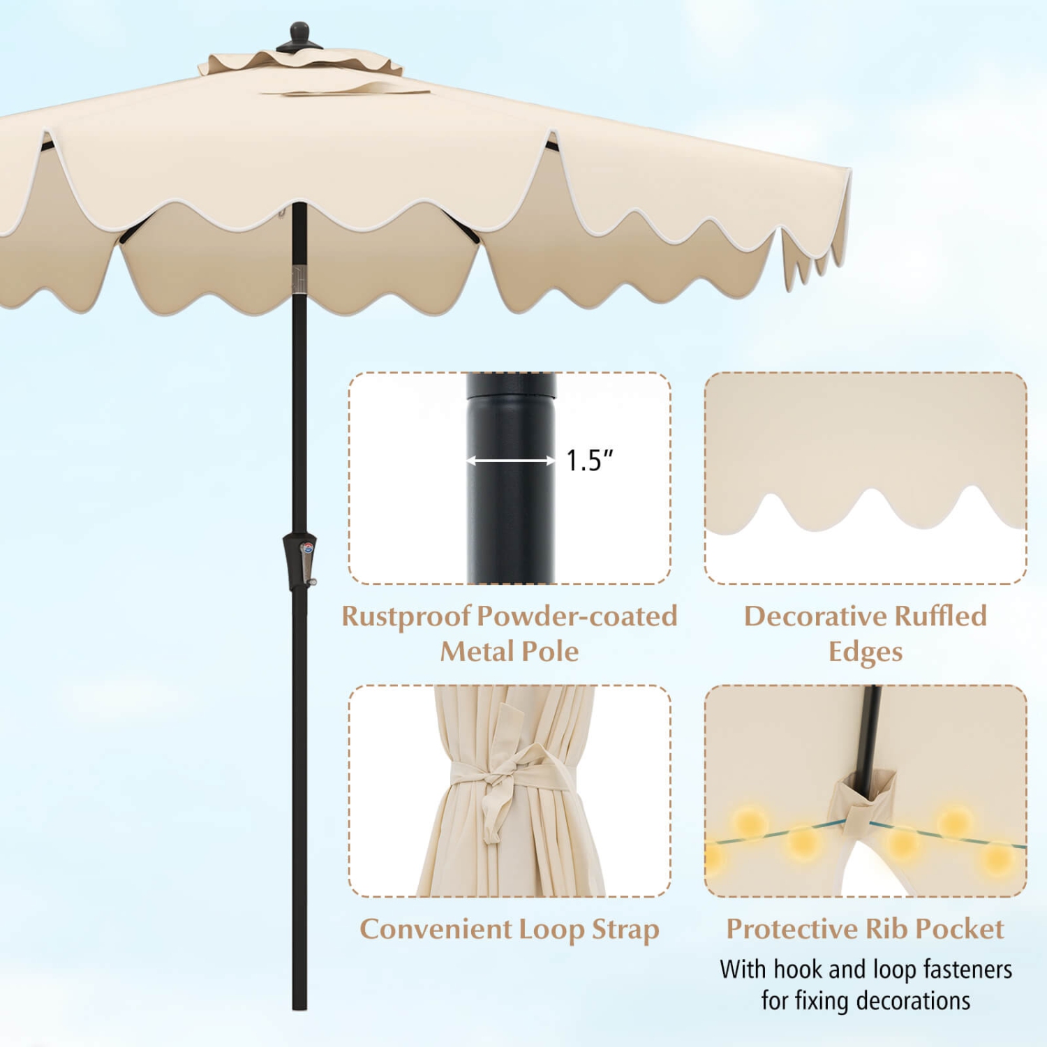 Parasol de patio de 9 pi à 2 niveaux avec auvent de protection contre le soleil de Costway