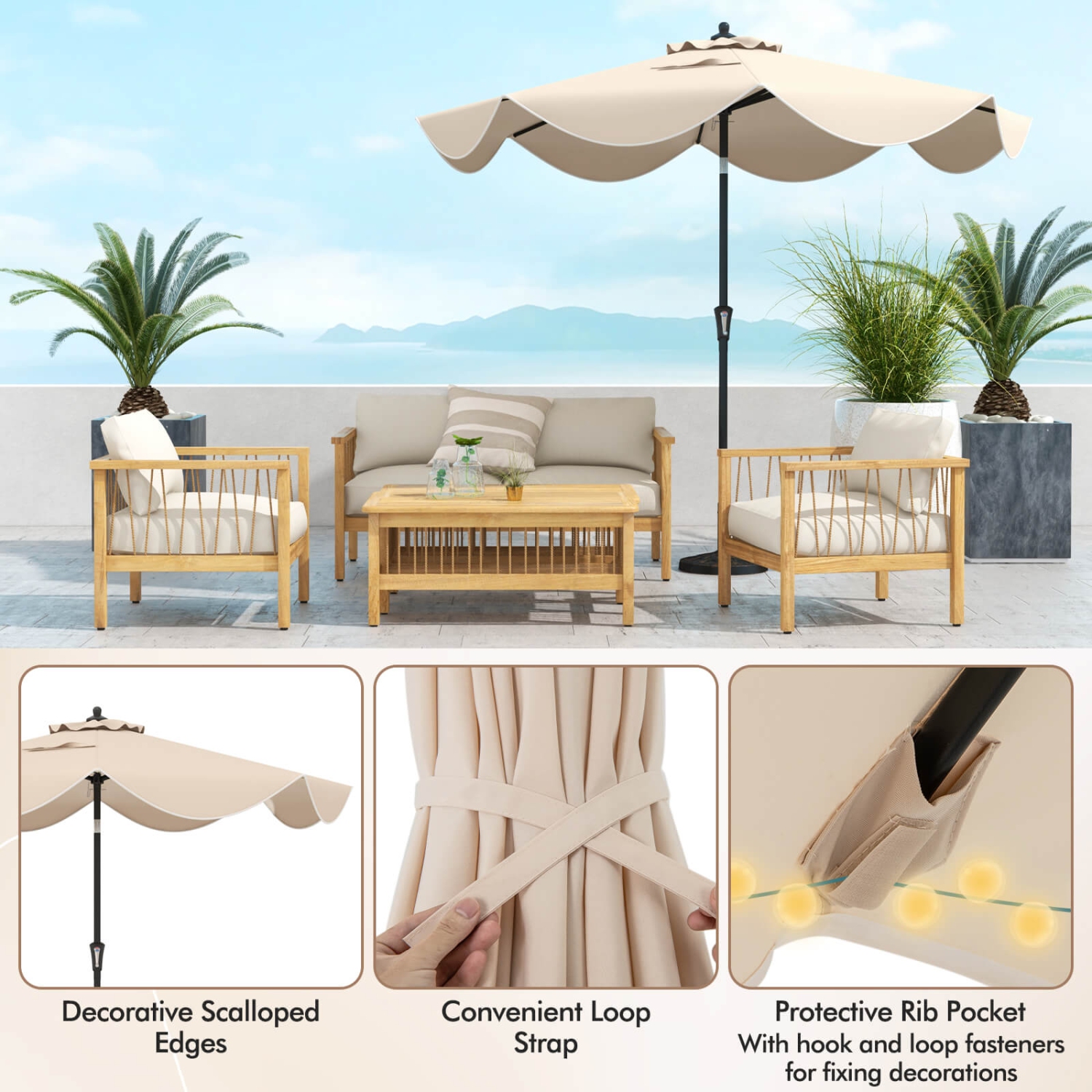 Parasol de patio à 2 niveaux de 9 pi avec manivelle et 8 côtes de Costway