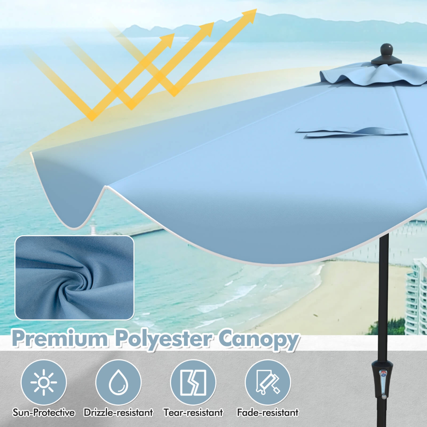 Costway 9 FT Patio Umbrella 2-Tier Market Table Umbrella with Crank Handle & 8 Ribs