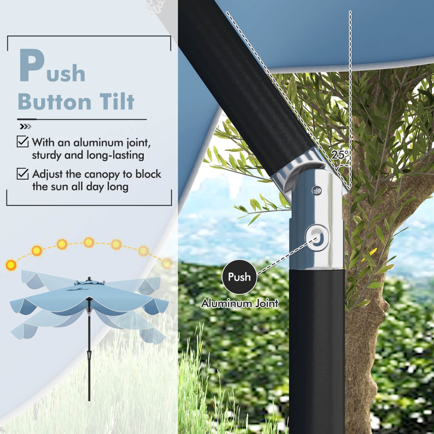 Costway 9 FT Patio Umbrella 2-Tier Market Table Umbrella with Crank Handle & 8 Ribs