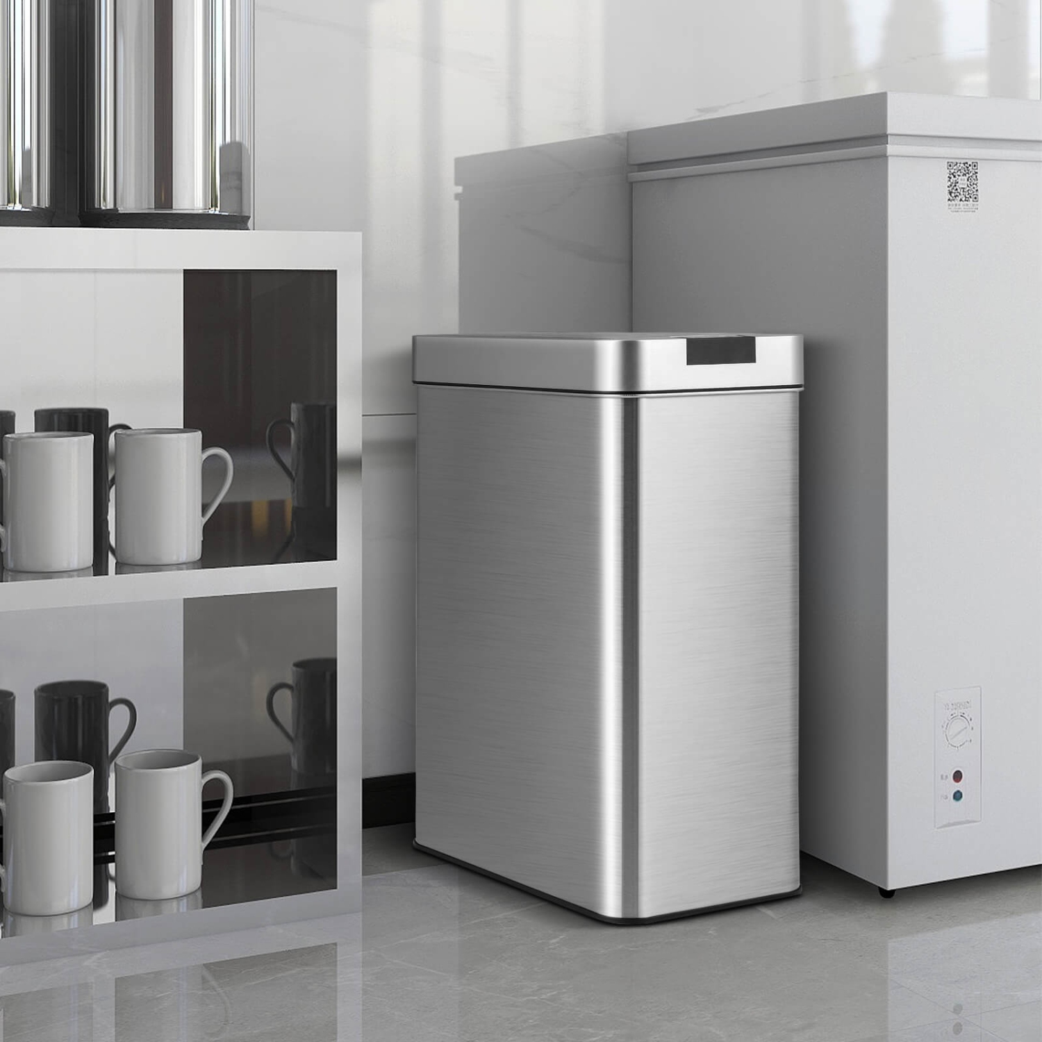 Costway Slim Kitchen Trash Can with Wing Lids 13.2 Gal Automatic Sensor Garbage Can