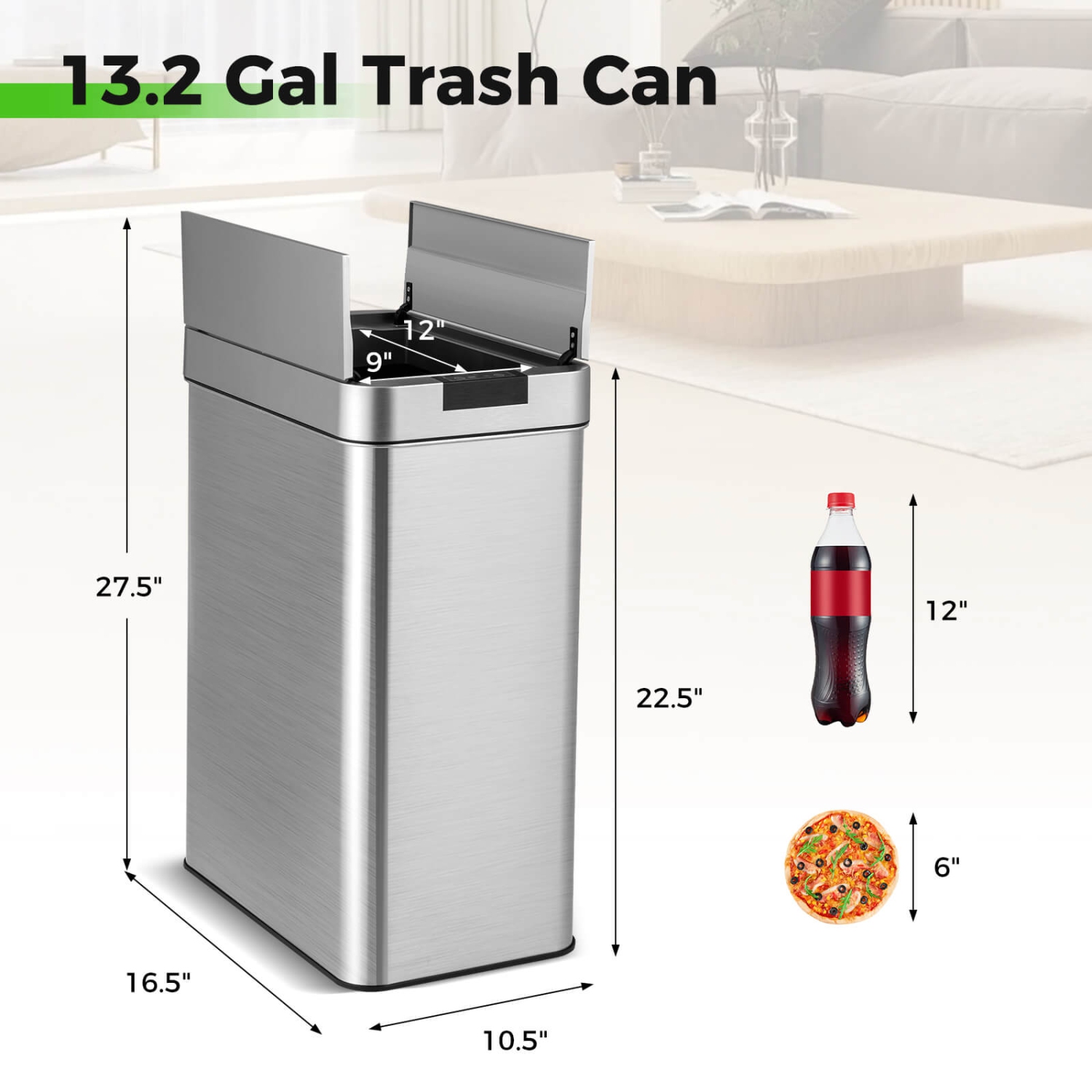 Costway Slim Kitchen Trash Can with Wing Lids 13.2 Gal Automatic Sensor Garbage Can