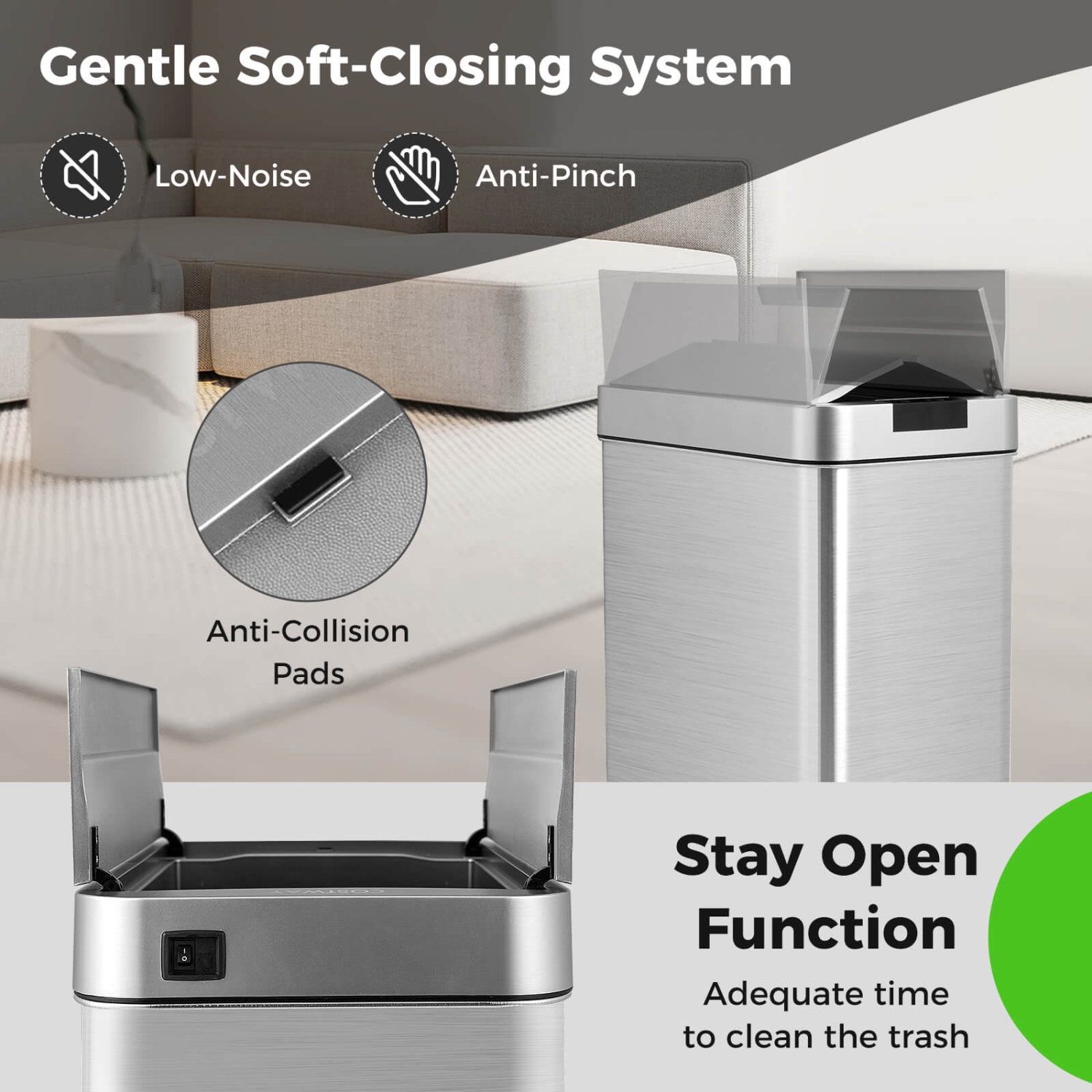 Costway Slim Kitchen Trash Can with Wing Lids 13.2 Gal Automatic Sensor Garbage Can