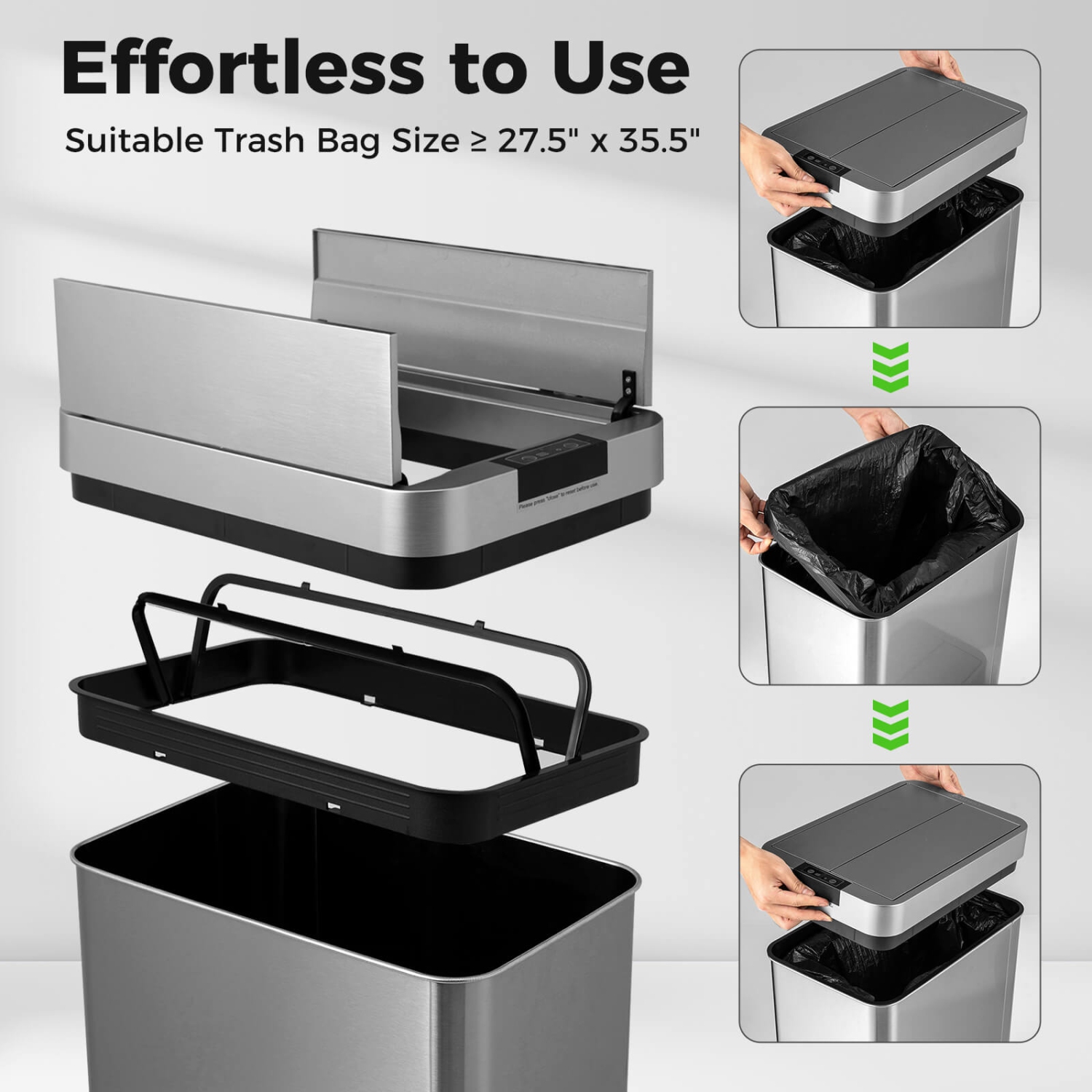 Costway Slim Kitchen Trash Can with Wing Lids 13.2 Gal Automatic Sensor Garbage Can