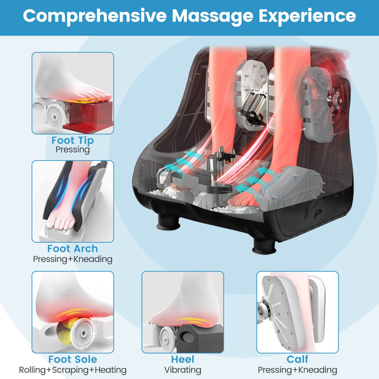 Costway Foot & Calf Massager with Heat Vibration Deep Kneading Shiatsu Foot Massage Machine Grey