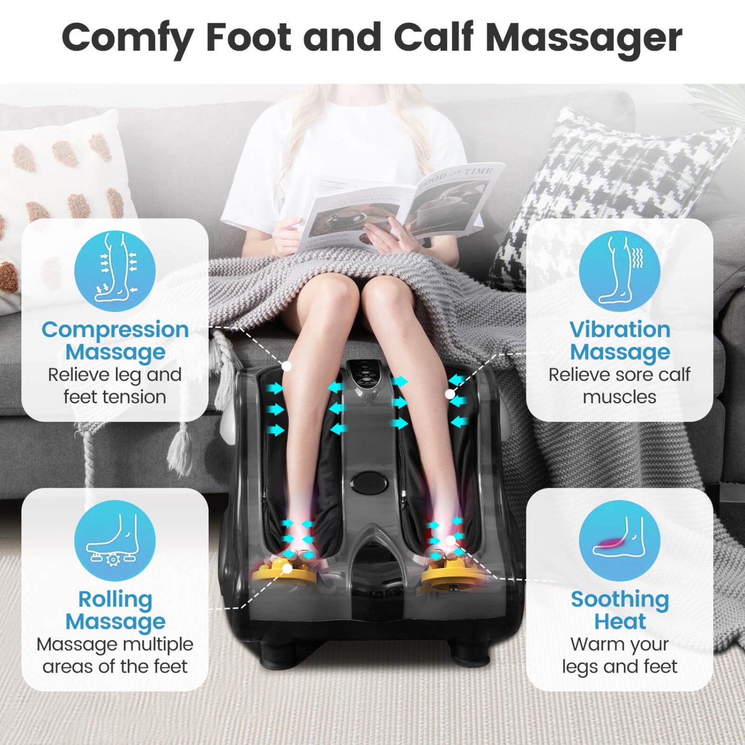 Costway Foot & Calf Massager with Heat Vibration Deep Kneading Shiatsu Foot Massage Machine Grey