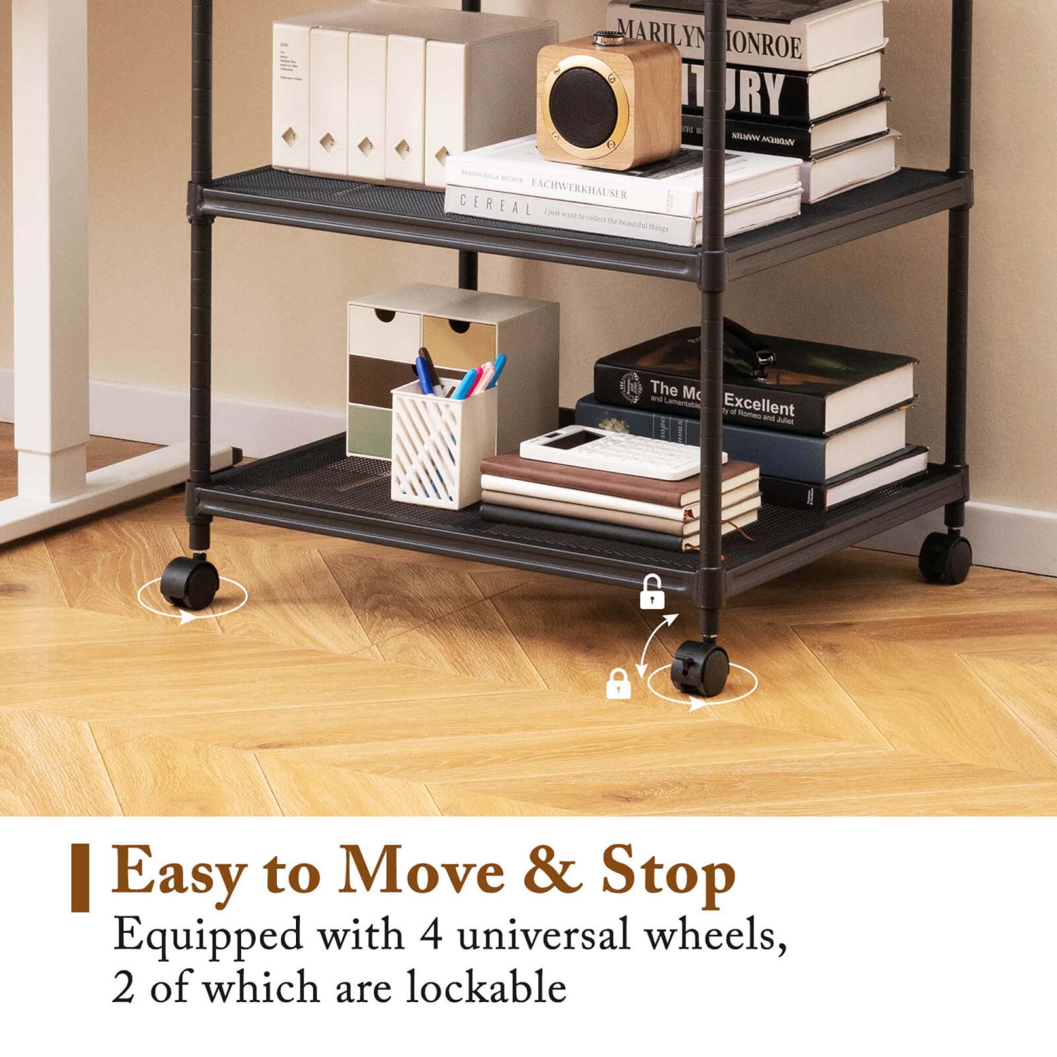 Costway 3-Tier Printer Stand Rolling Fax Cart with Adjustable Shelf & Swivel Wheel