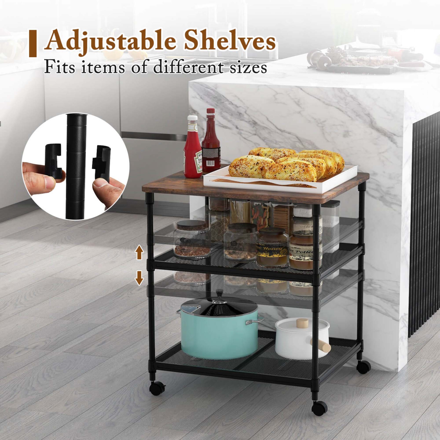 Costway 3-Tier Printer Stand Rolling Fax Cart with Adjustable Shelf & Swivel Wheel