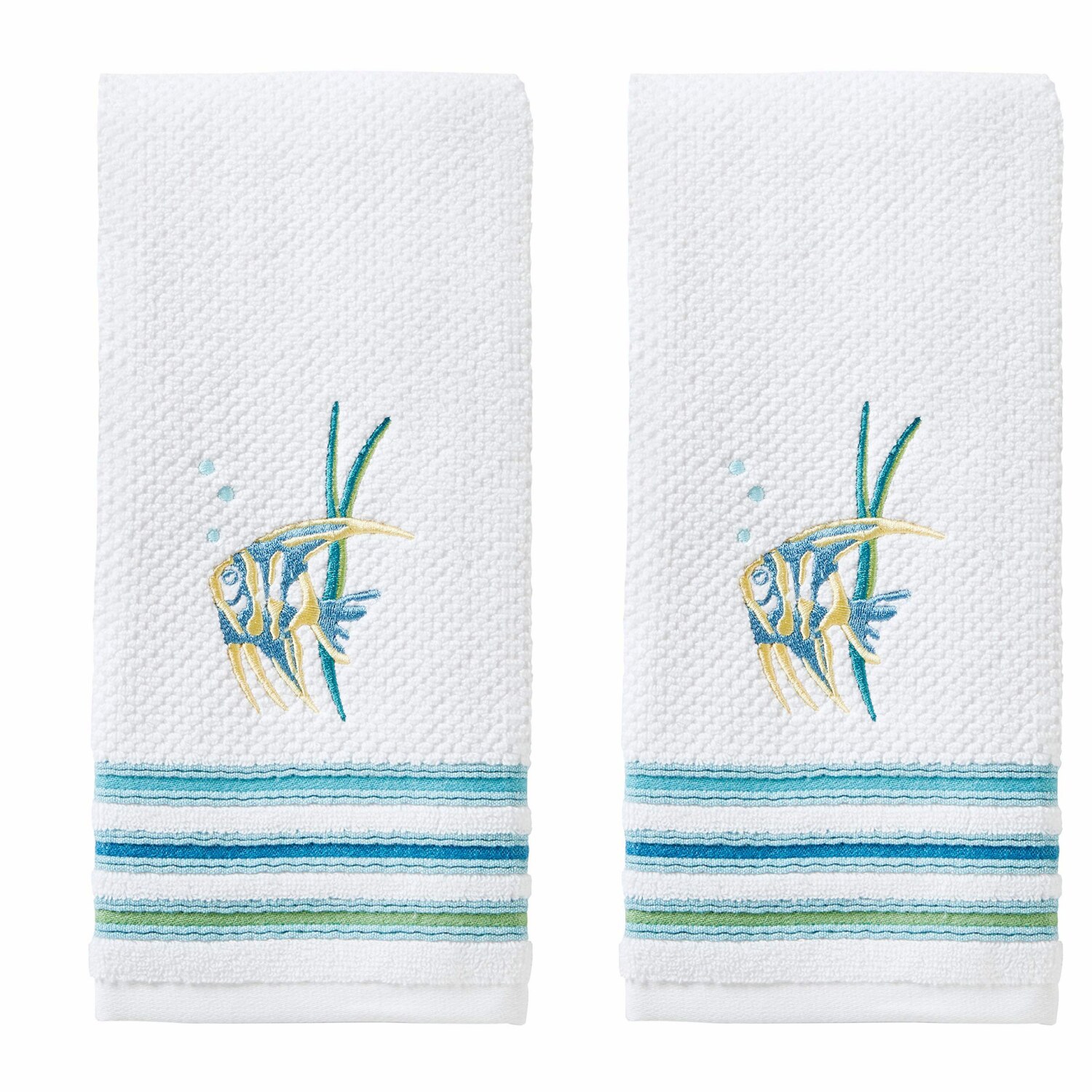 Ocean Breeze Watercolor Hand Towels, White 2-Pack, 16 x 26