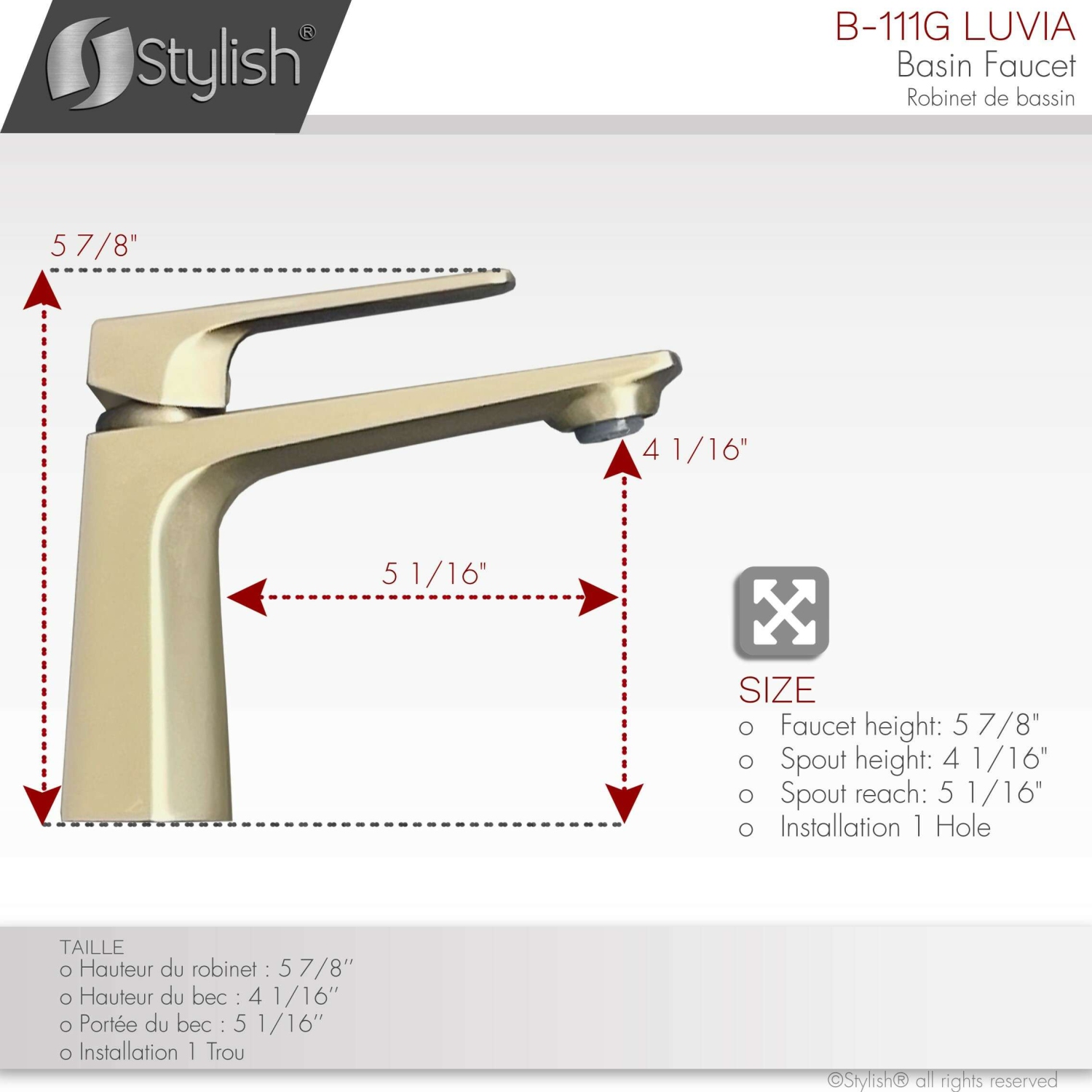 Stylish Single Handle Bathroom Faucet with Pop-up Bathroom Sink with Overflow in Brushed Gold B111GD700G