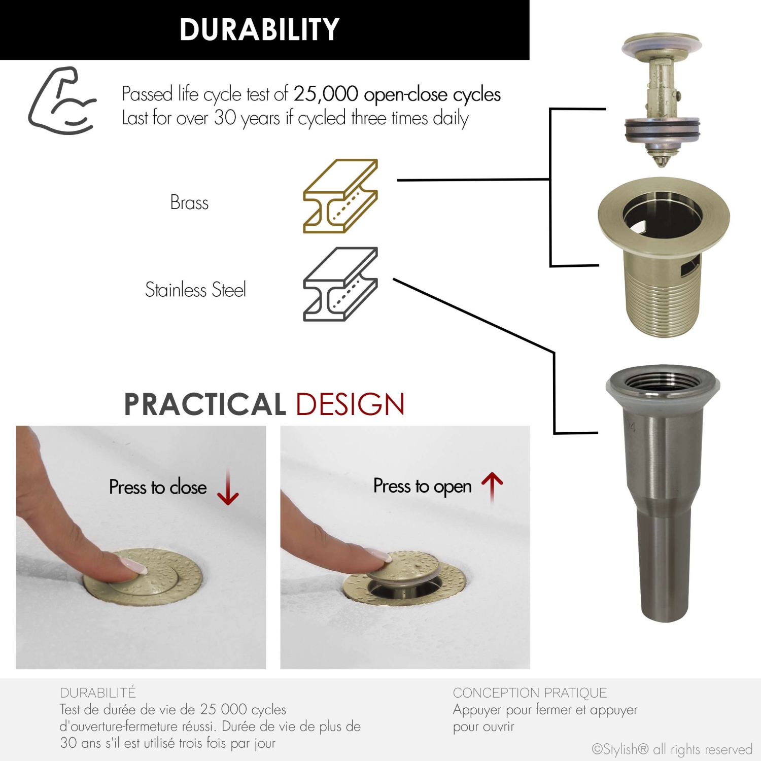 Stylish Single Handle Bathroom Faucet with Pop-up Bathroom Sink with Overflow in Brushed Gold B111GD700G