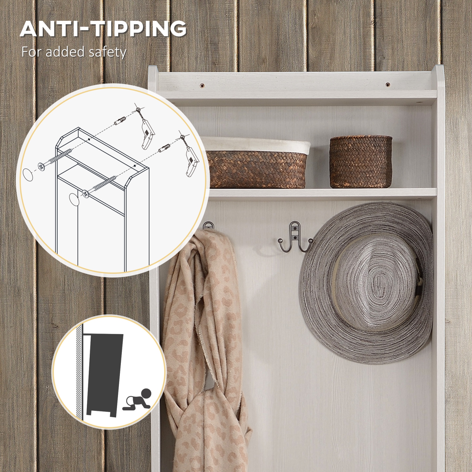 HOMCOM Coat Rack with Shoe Storage Bench, Modern 3-in-1 Hall Tree with 2-tier Entryway Bench, Shelves and Hanging Hooks, Coat Hanger Stand for