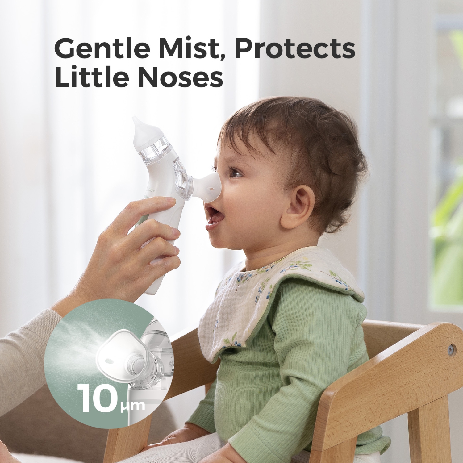 Aspirateur nasal pour bébé Momcozy de mise à niveau, 2-en-1 avec vaporisateur nasal pour bébé, 65 kPa 4 niveaux d'aspiration, portatif avec musique