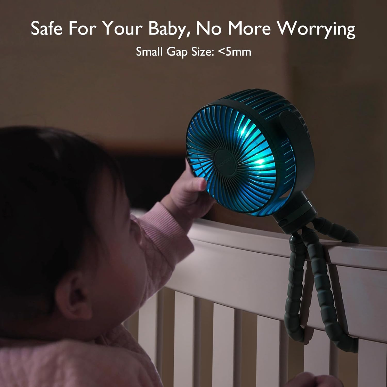 Momcozy Portable Stroller Fan, 8000mAh, 27H Ultra-long Battery Life, Detachable 4 Speed 360°Rotate, LED Night Light with 2 Modes, USB Rechargeable