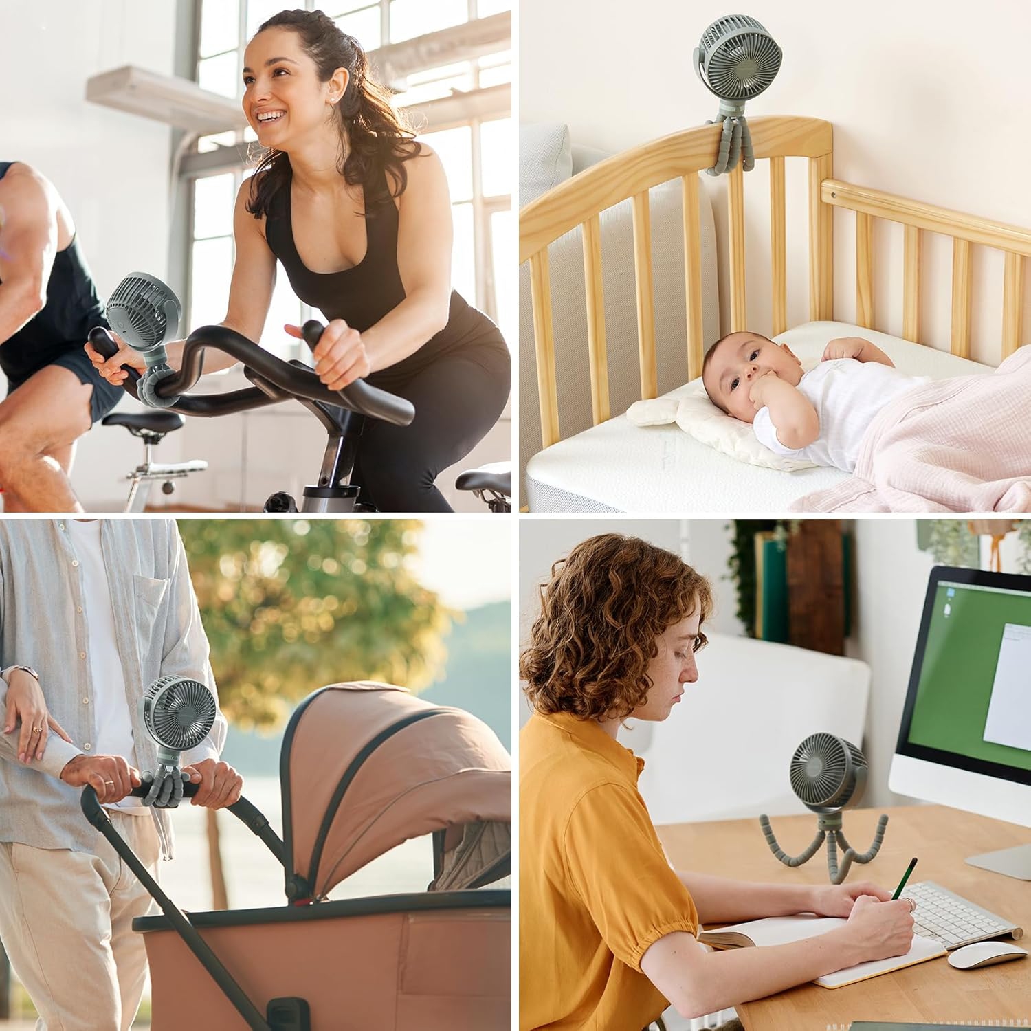 Momcozy Portable Stroller Fan, 8000mAh, 27H Ultra-long Battery Life, Detachable 4 Speed 360°Rotate, LED Night Light with 2 Modes, USB Rechargeable