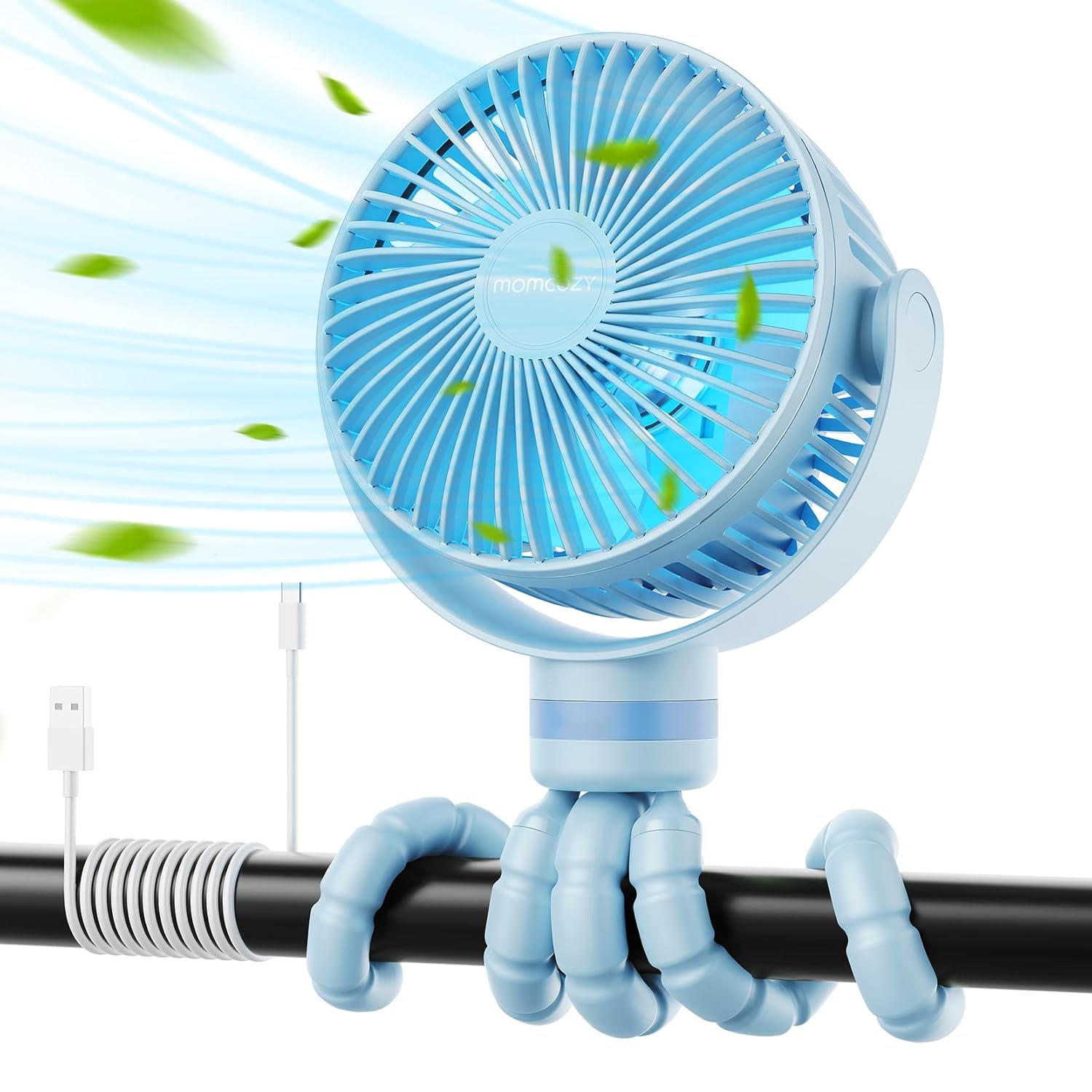 Momcozy Portable Stroller Fan, 8000mAh, 27H Ultra-long Battery Life, Detachable 4 Speed 360°Rotate, LED Night Light with 2 Modes, USB Rechargeable