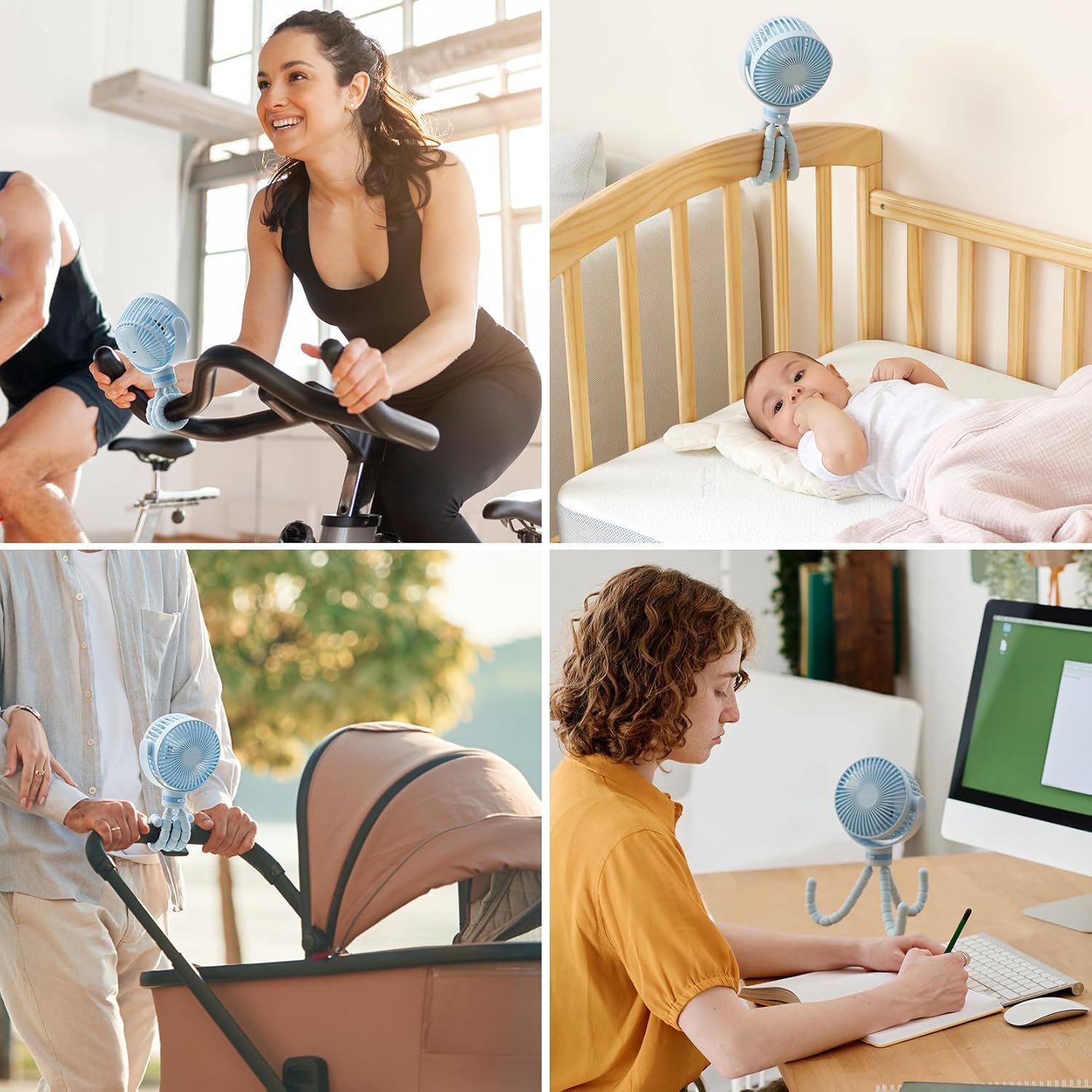 Momcozy Portable Stroller Fan, 8000mAh, 27H Ultra-long Battery Life, Detachable 4 Speed 360°Rotate, LED Night Light with 2 Modes, USB Rechargeable