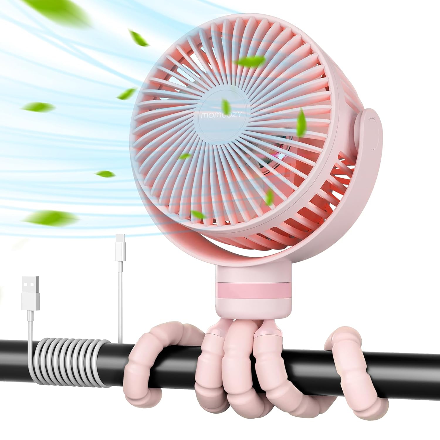 Momcozy Portable Stroller Fan, 8000mAh, 27H Ultra-long Battery Life, Detachable 4 Speed 360°Rotate, LED Night Light with 2 Modes, USB Rechargeable