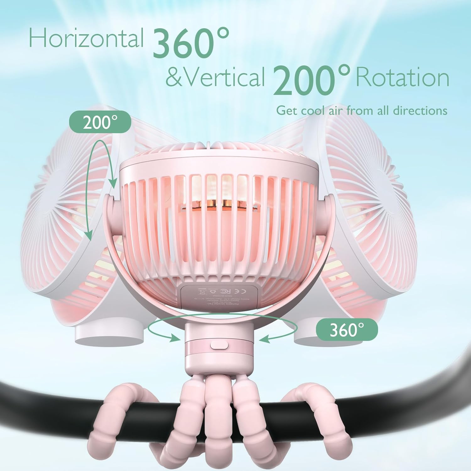 Momcozy Portable Stroller Fan, 8000mAh, 27H Ultra-long Battery Life, Detachable 4 Speed 360°Rotate, LED Night Light with 2 Modes, USB Rechargeable