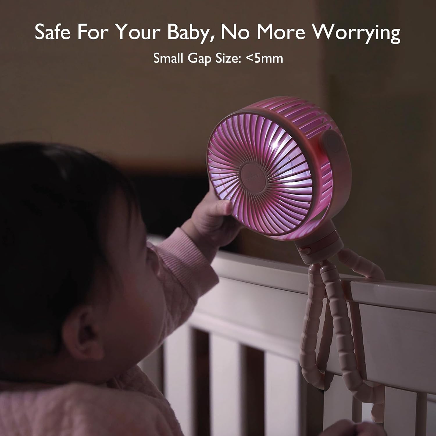 Momcozy Portable Stroller Fan, 8000mAh, 27H Ultra-long Battery Life, Detachable 4 Speed 360°Rotate, LED Night Light with 2 Modes, USB Rechargeable