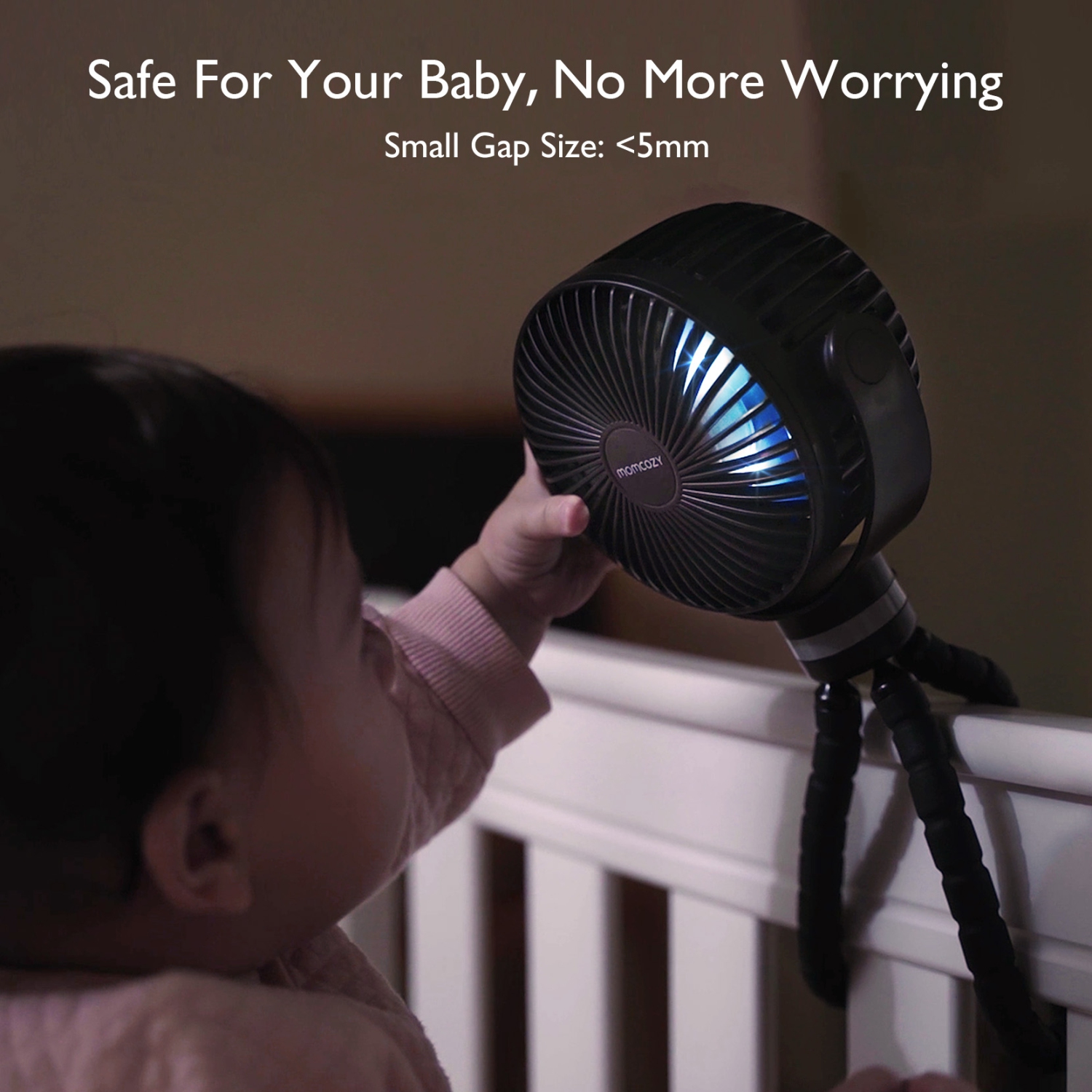 Momcozy Portable Stroller Fan, 8000mAh, 27H Ultra-long Battery Life, Detachable 4 Speed 360°Rotate, LED Night Light with 2 Modes, USB Rechargeable