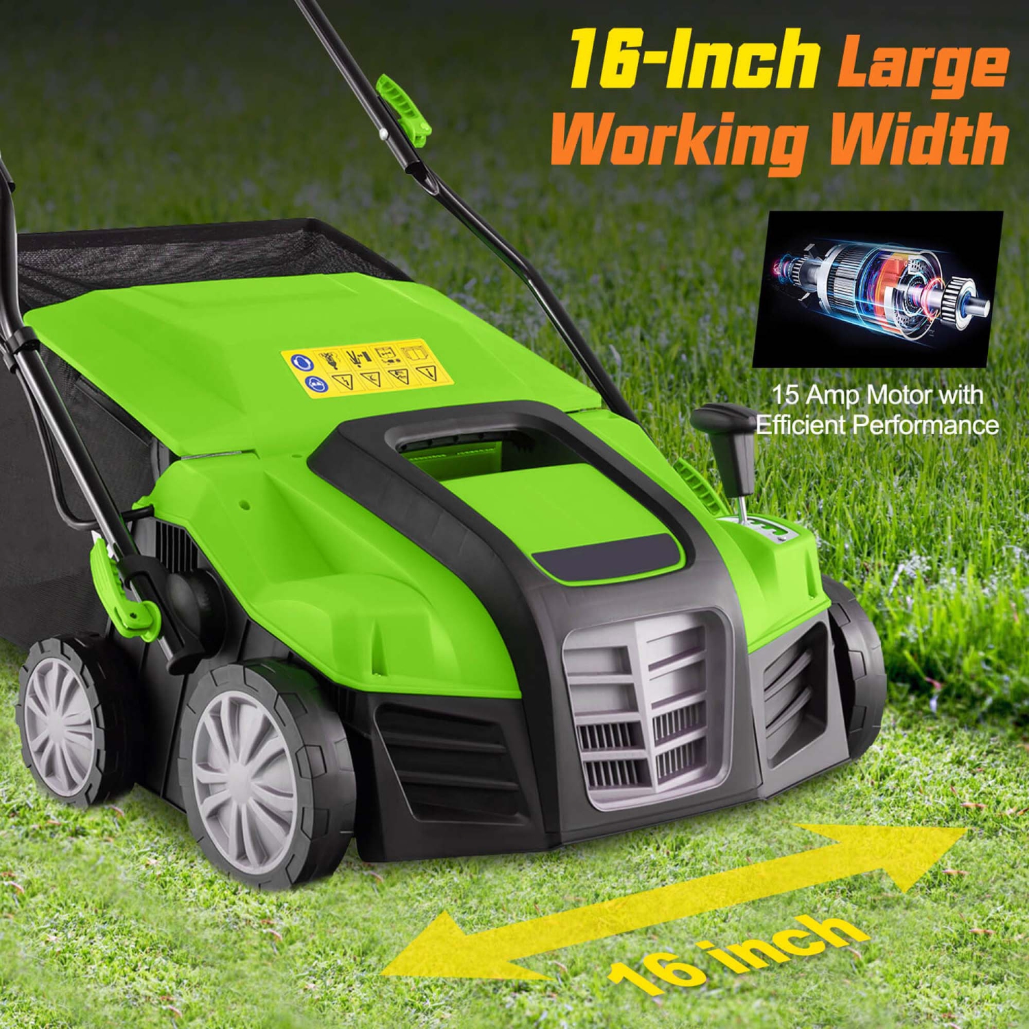 IRONMAX 16-Inch Electric Dethatcher & Scarifier 15A 2-In-1 Lawn Dethatcher