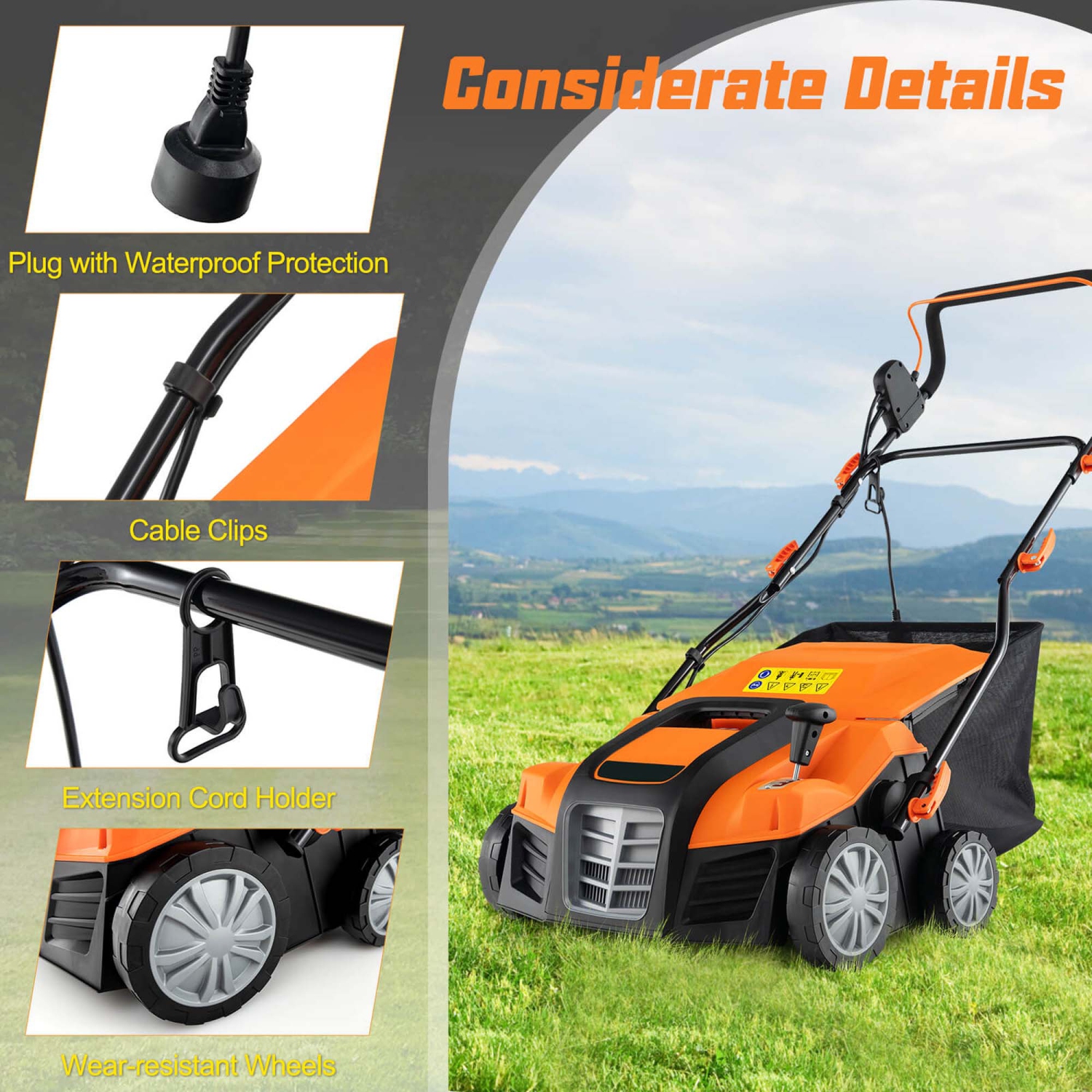 IRONMAX 16-Inch Electric Dethatcher & Scarifier 15A 2-In-1 Lawn Dethatcher