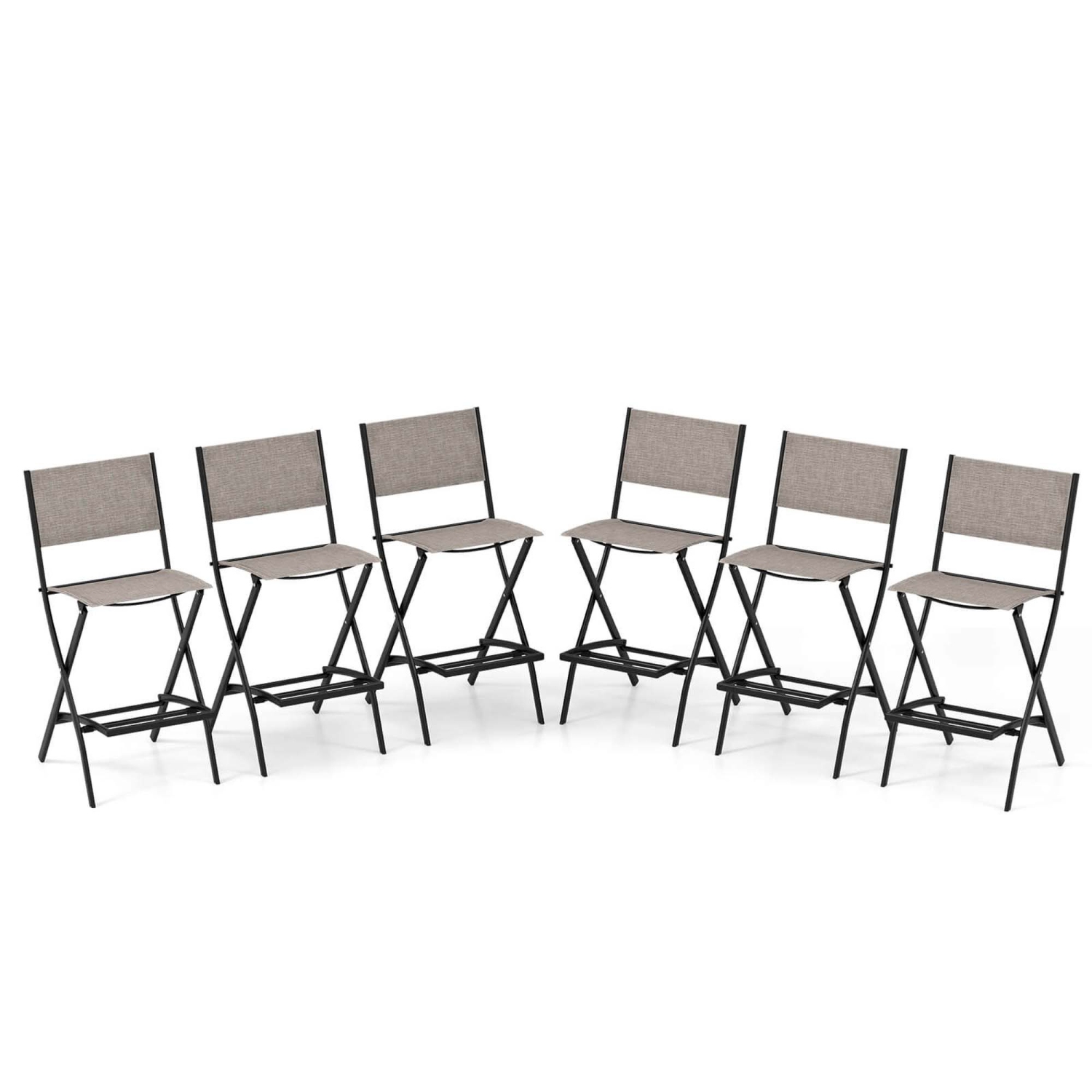 Costway Set of 6 Outdoor Bar Chair Folding Bar Height Stool with Metal Frame