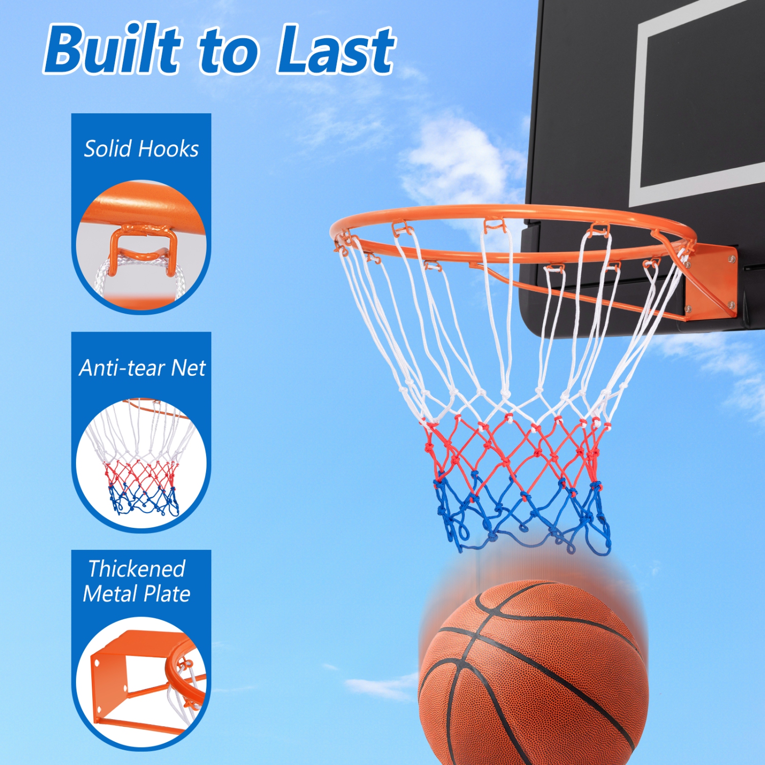 Gymax 15'' Basketball Rim Wall Door Mounted Basketball Hoop w/ All Weather Net Orange