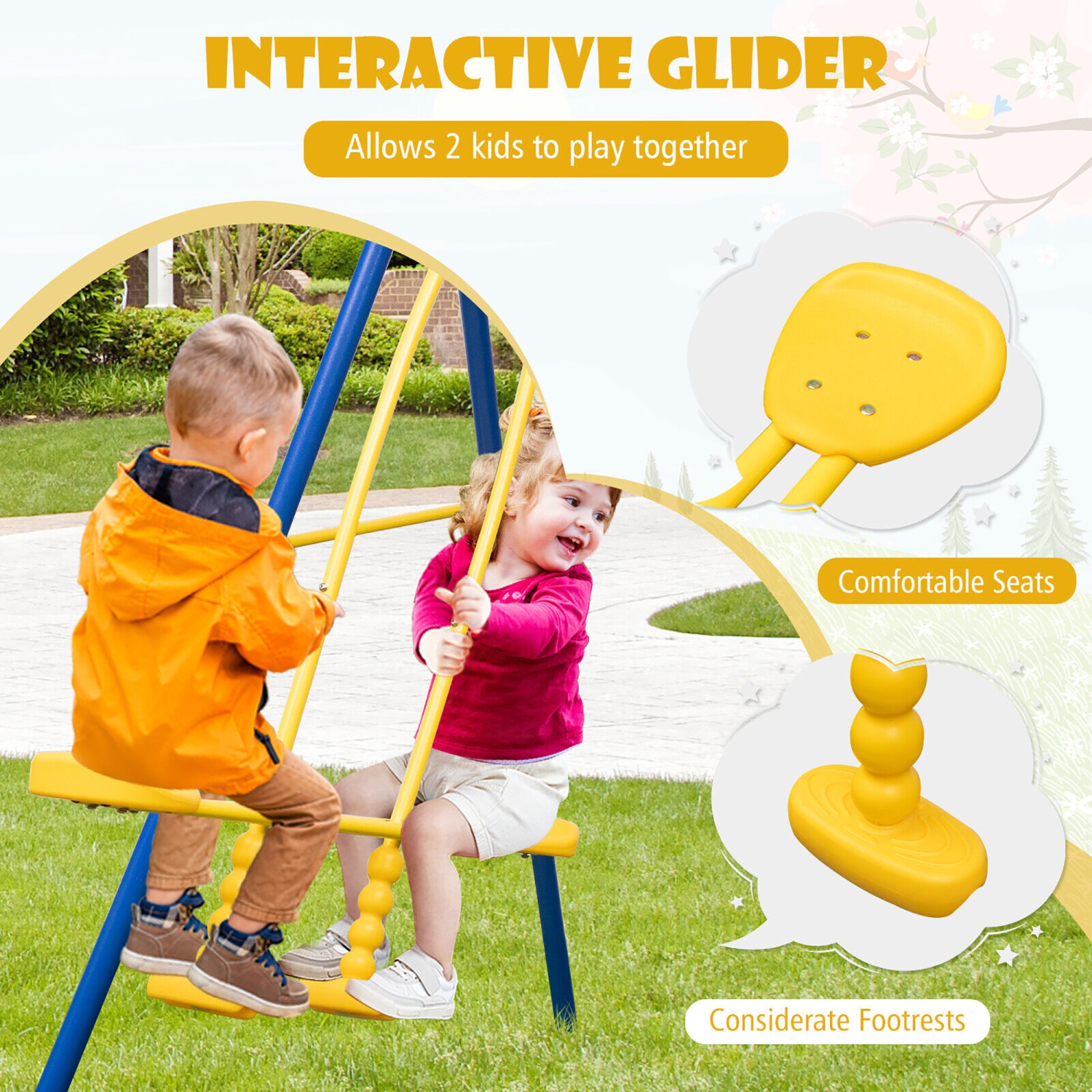 Gymax Metal Swing Set for Backyard w/ A-frame Stand & Adjustable Hanging Ropes