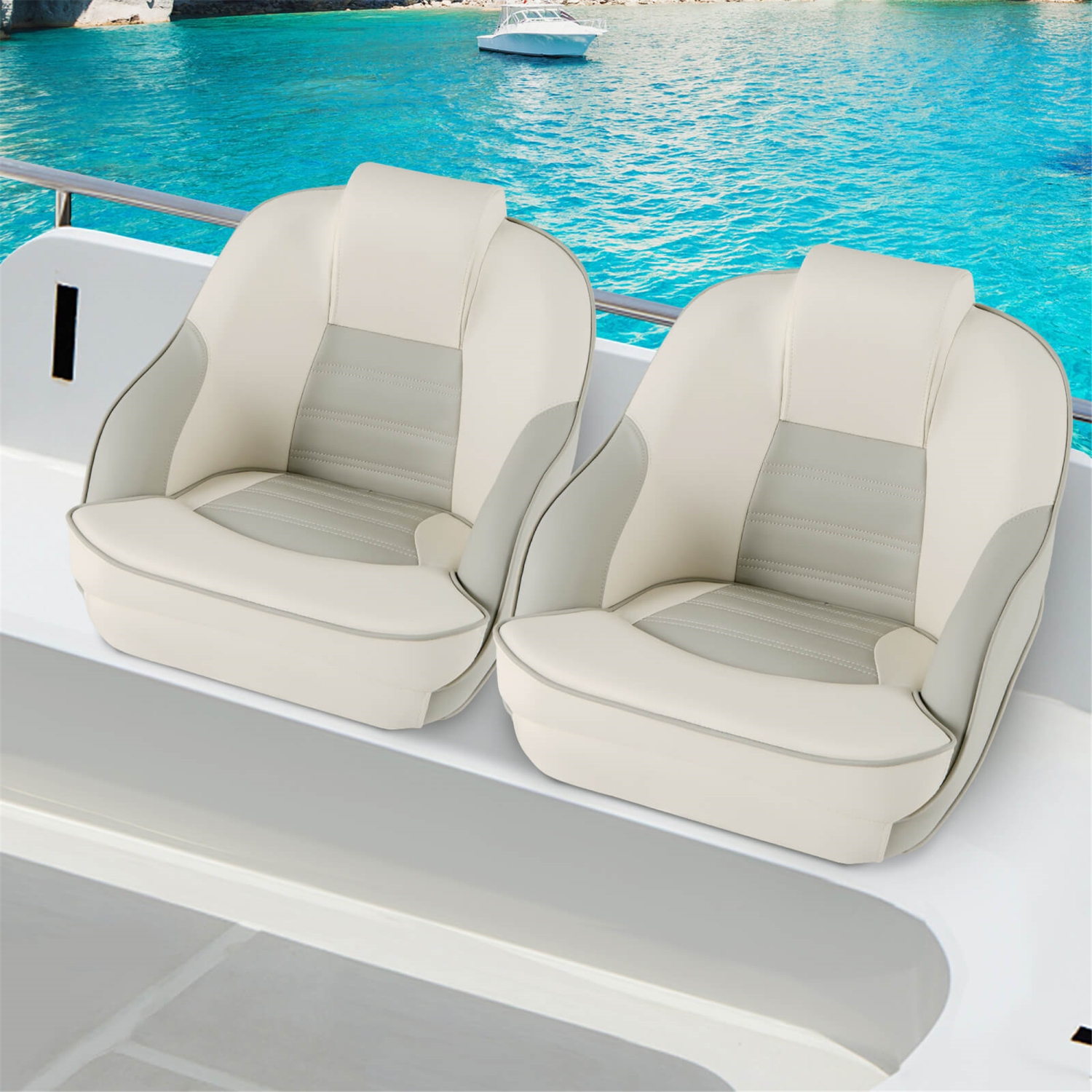 Gymax 2PCS Captain Bucket Seat Pontoon Boat Seat w/ Waterproof PVC Leather Bolts