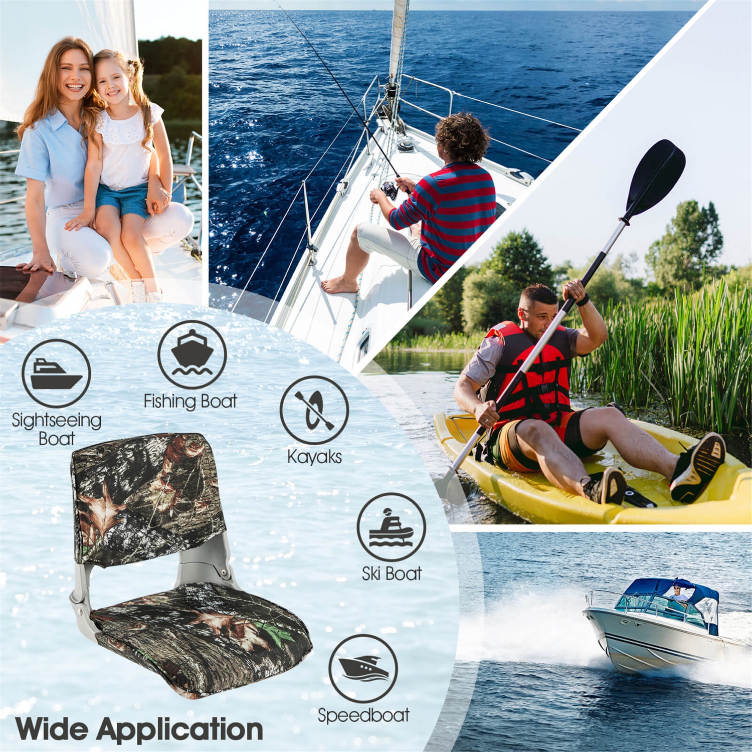 Gymax Low Back Padded Boat Seat w/ 4 Bolts Thick Sponge Padding for Outdoor Adventures