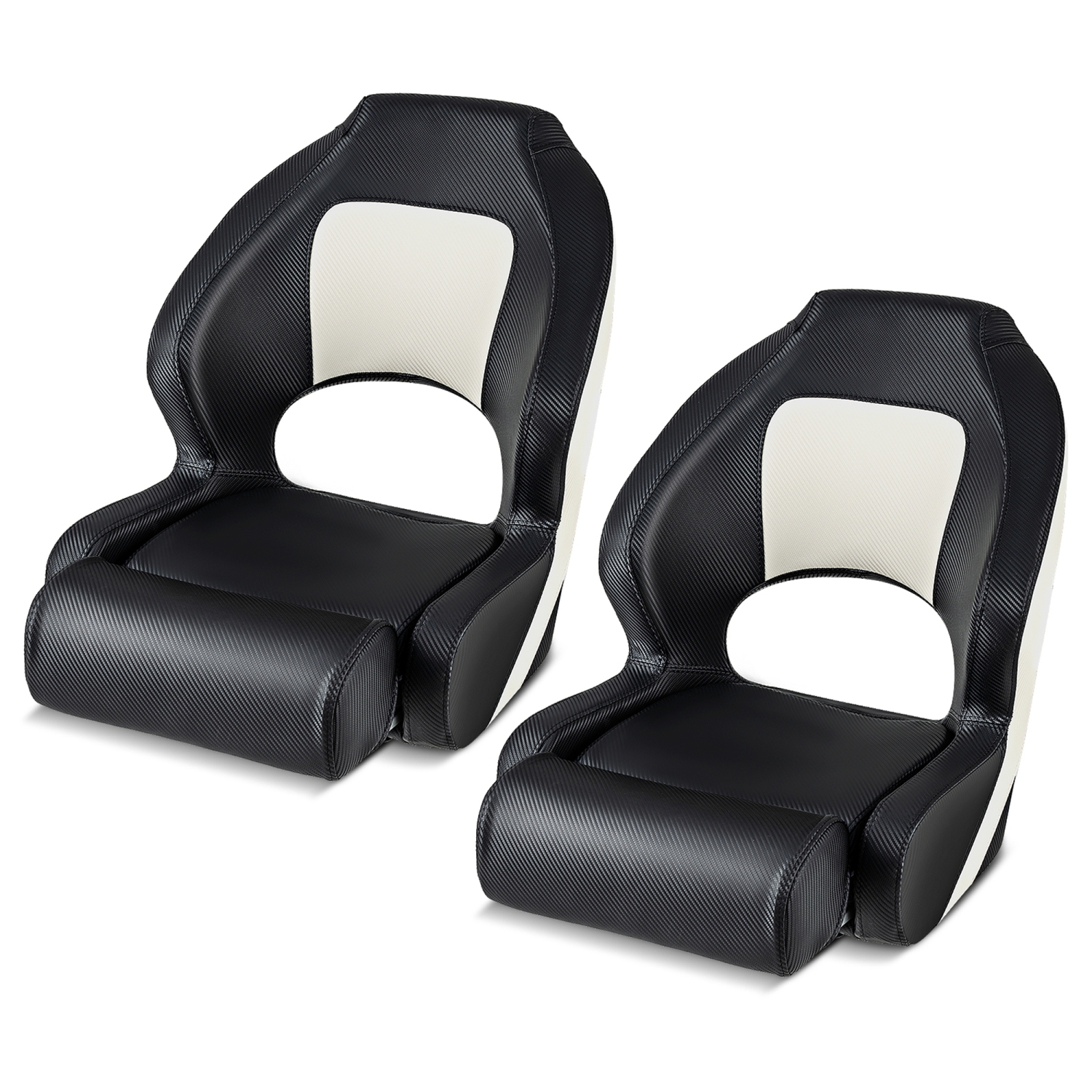 Gymax 2PCS Sports Flip up Boat Seat Captain Bucket Seat w/ Flip-up Bolster Bolts