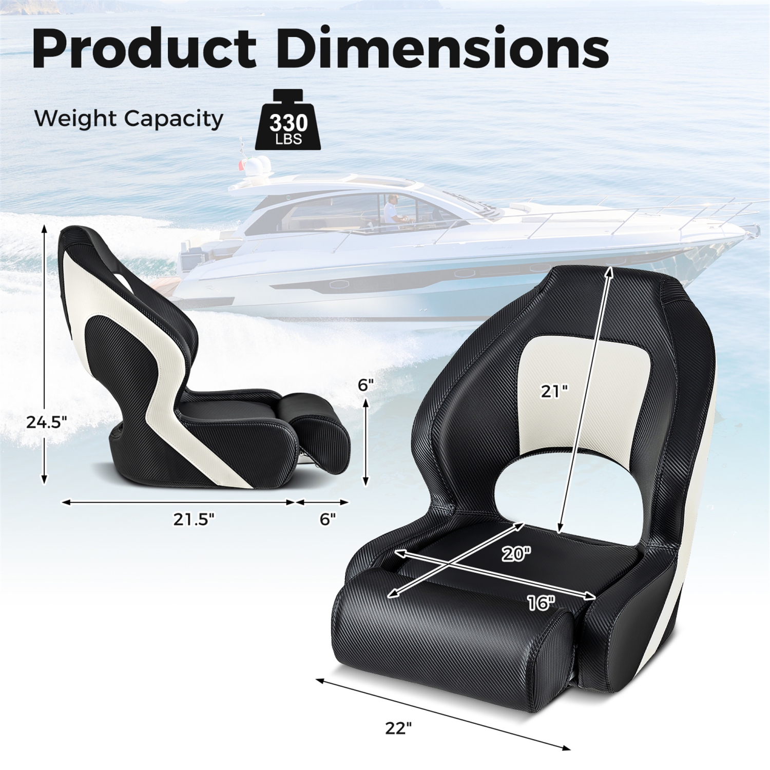 Gymax 2PCS Sports Flip up Boat Seat Captain Bucket Seat w/ Flip-up Bolster Bolts