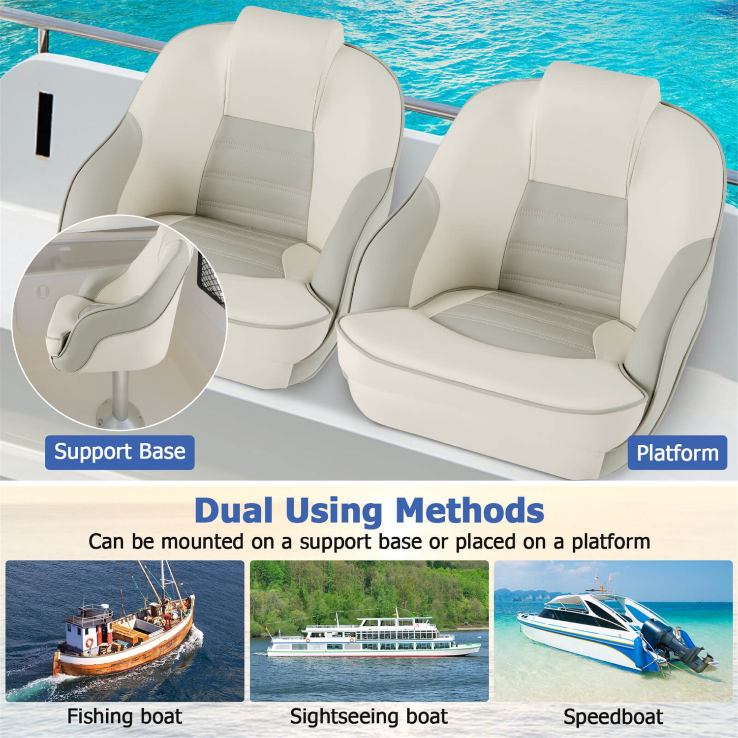Gymax Captain Bucket Seat Pontoon Boat Seat w/ Waterproof PVC Leather 17'' High Back