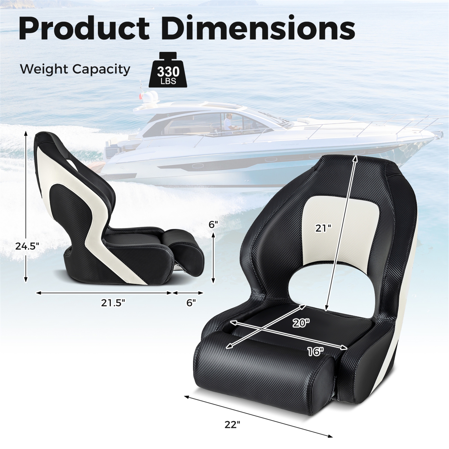 Gymax Sports Flip up Boat Seat Captain Bucket Seat w/ Flip-up Bolster 21'' High Back