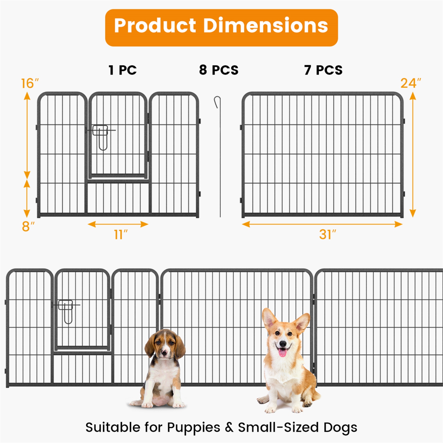Gymax Dog Playpen Indoor Outdoor 8 Panel 24'' Height Pet Fence for Puppy w/ Door