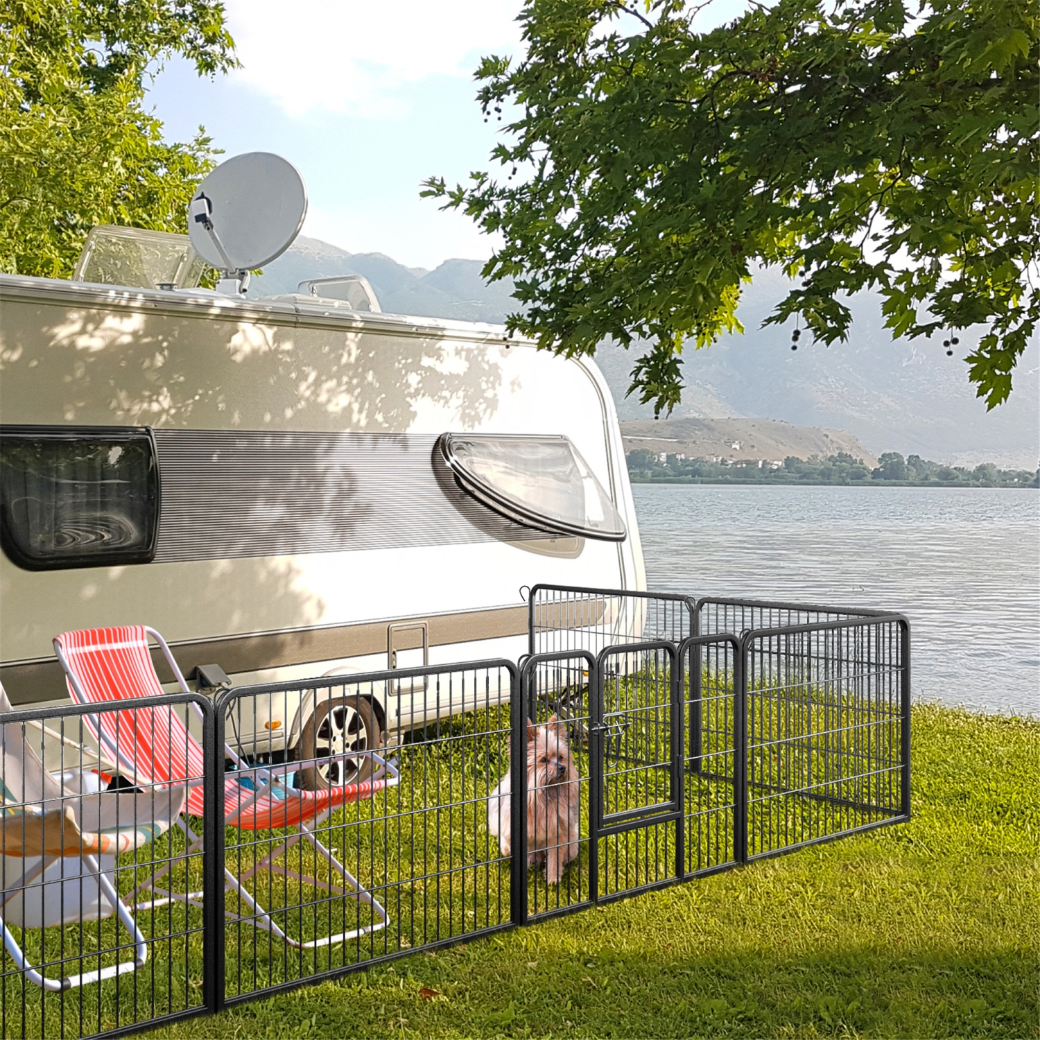 Gymax Dog Playpen Indoor Outdoor 8 Panel 24'' Height Pet Fence for Puppy w/ Door