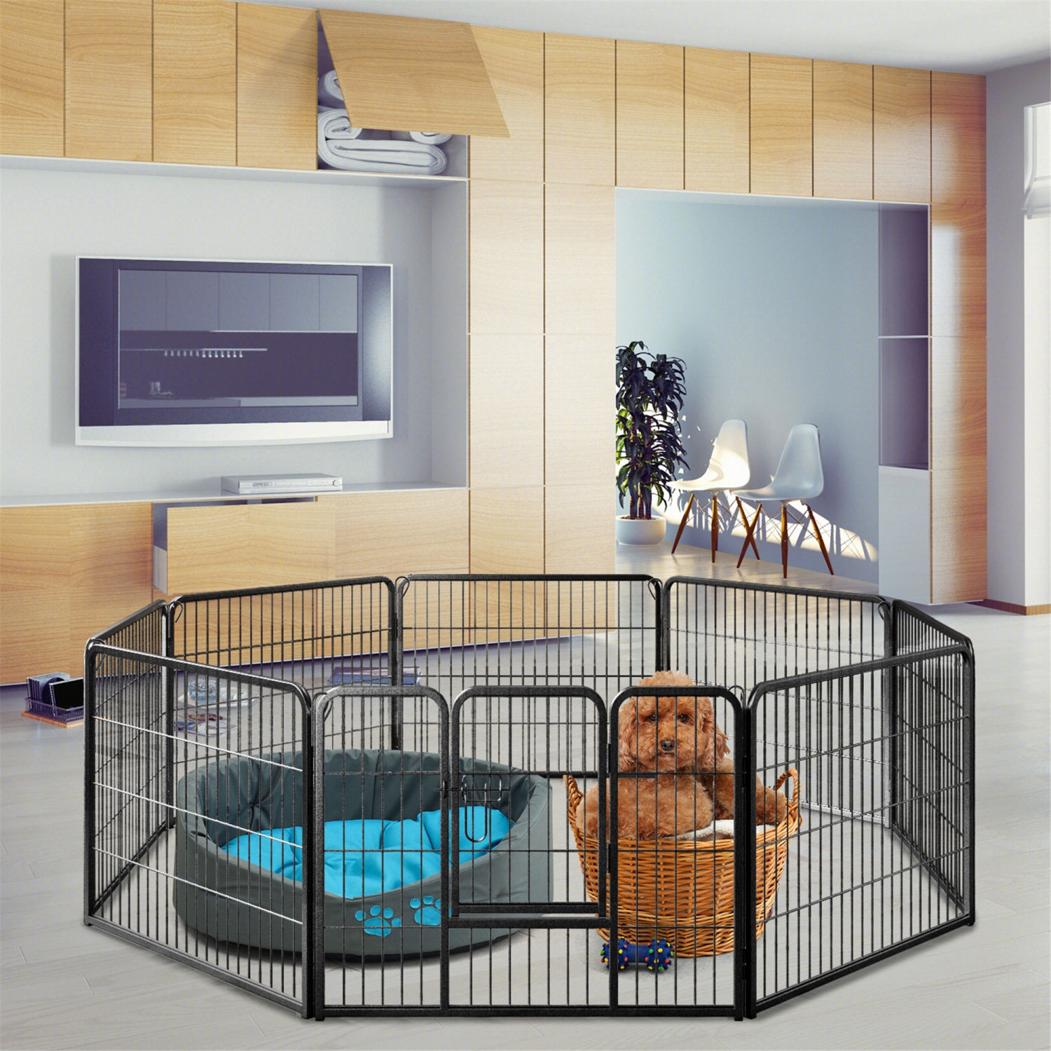 Gymax Dog Playpen Indoor Outdoor 8 Panel 24'' Height Pet Fence for Puppy w/ Door