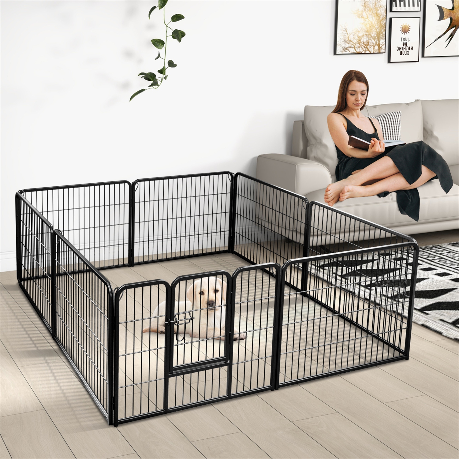 Gymax Dog Playpen Indoor Outdoor 8 Panel 24'' Height Pet Fence for Puppy w/ Door