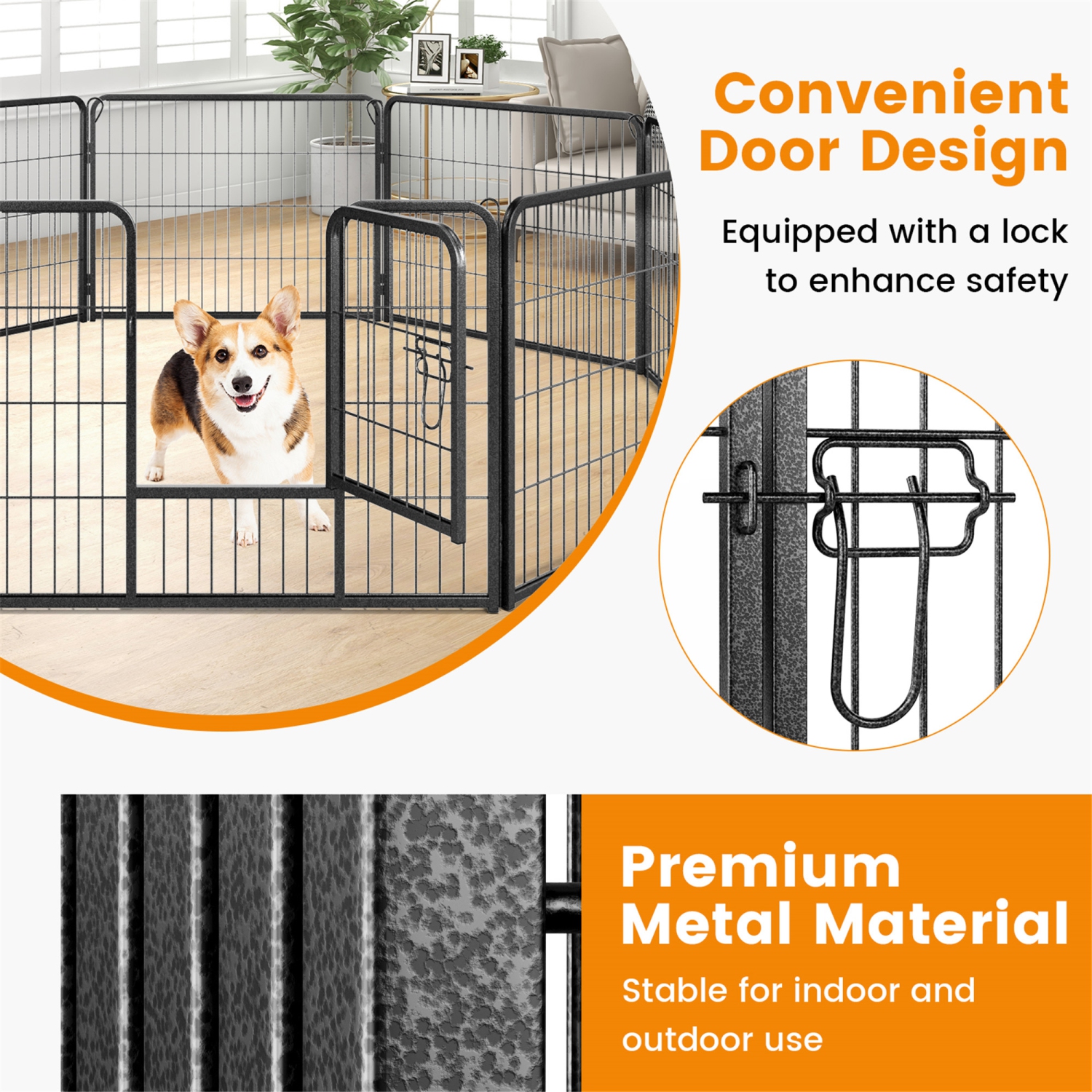 Gymax Dog Playpen Indoor Outdoor 8 Panel 24'' Height Pet Fence for Puppy w/ Door