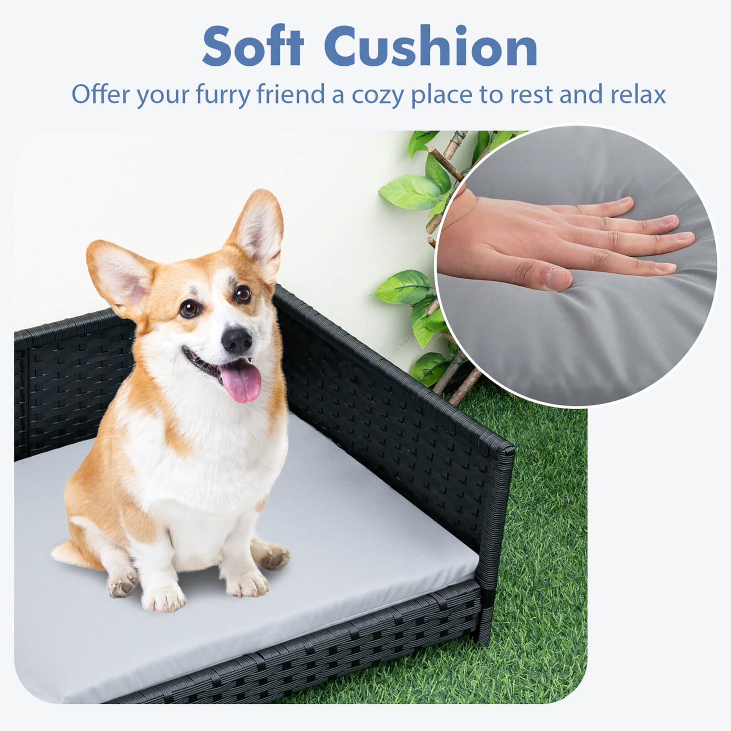 Gymax Rattan Dog Bed w/ Waterproof Soft Cushion Metal Frame for Medium Small Dogs Cats