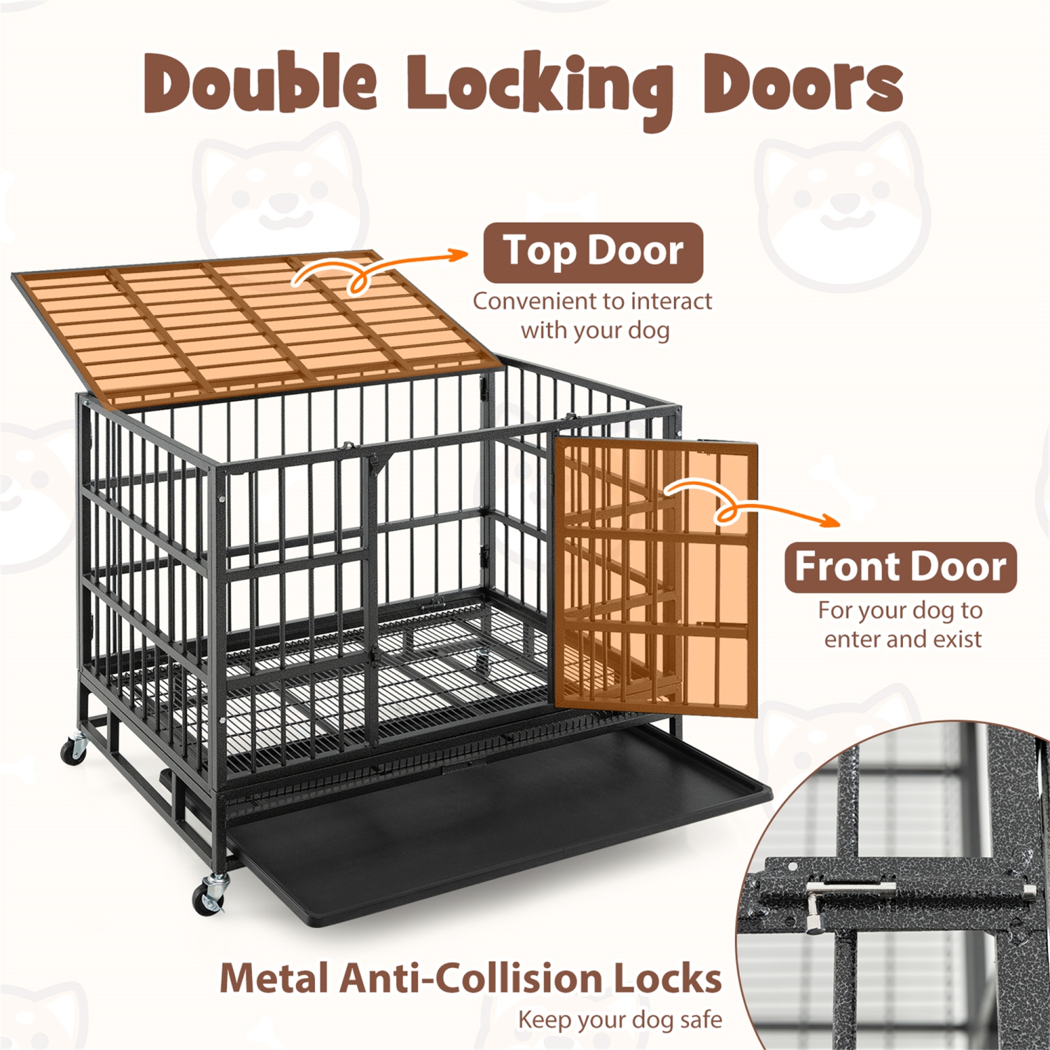 Gymax 38'' Foldable Heavy-Duty Metal Dog Cage W/ Lockable Rolling Casters Black
