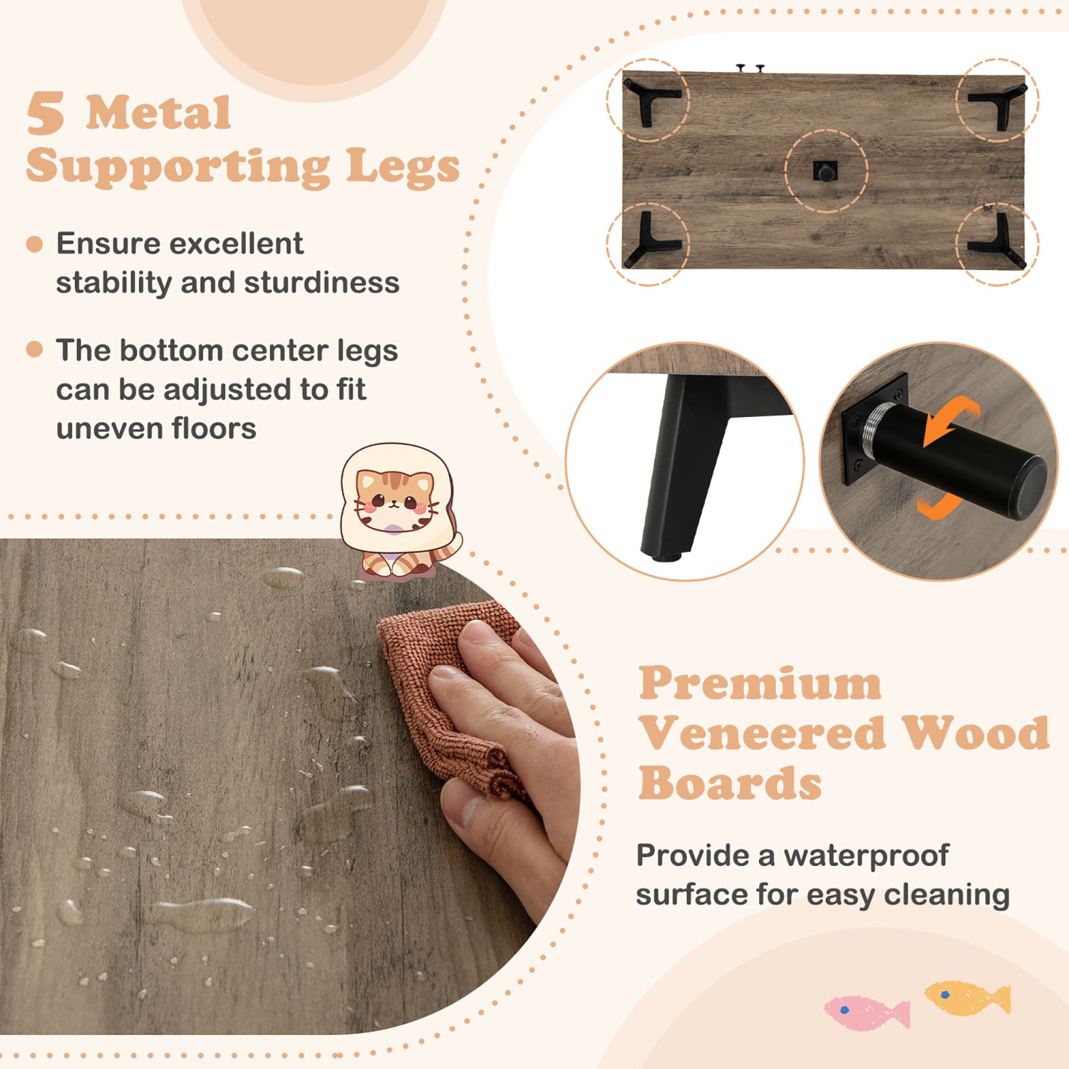 Gymax Cat Litter Box Enclosure 5-in-1 Enlarged Cat Litter Cabinet Furniture