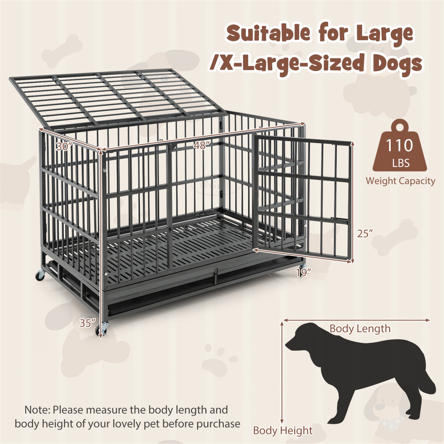 Gymax 48'' Foldable Heavy-Duty Metal Dog Cage W/ Lockable Rolling Casters Black