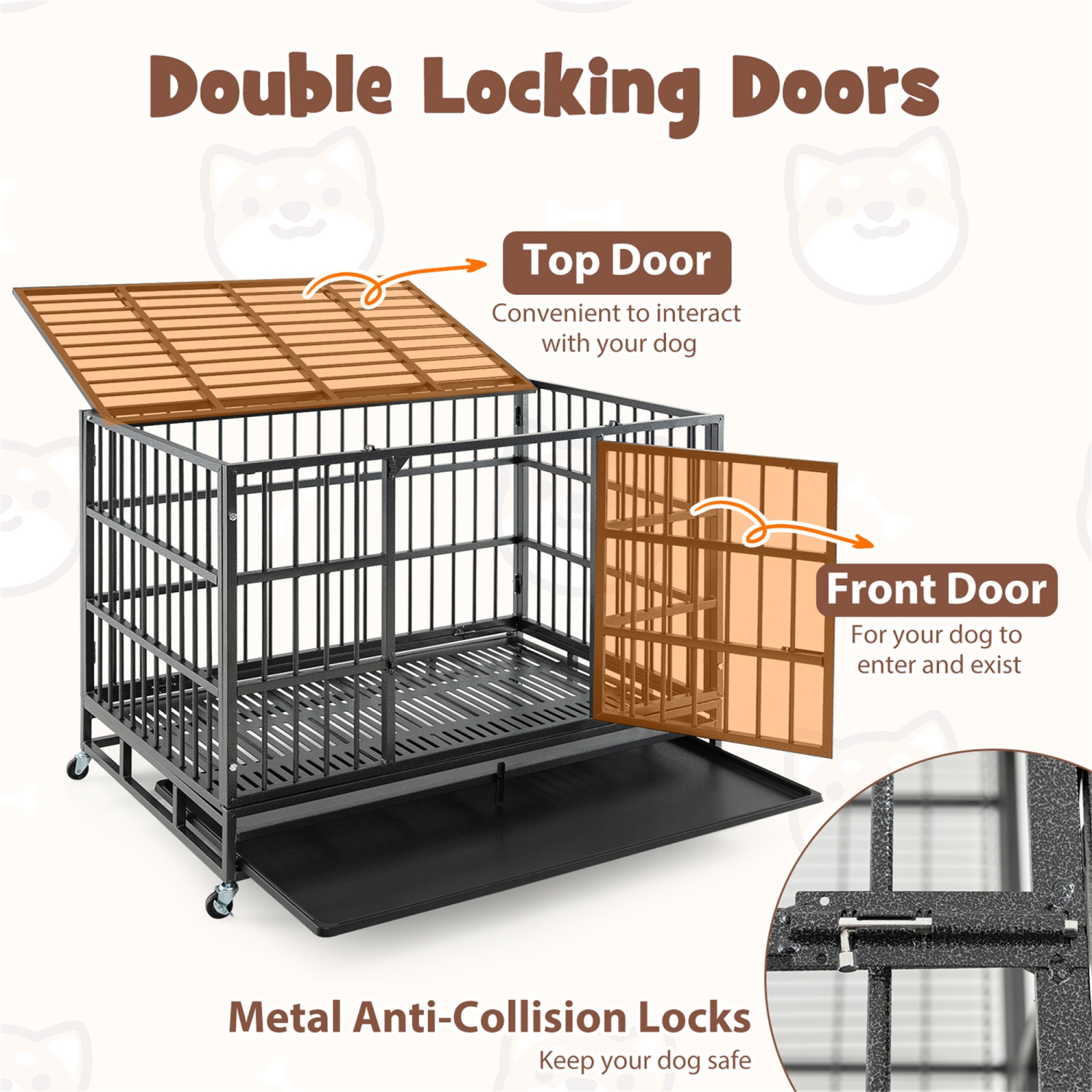 Gymax 48'' Foldable Heavy-Duty Metal Dog Cage W/ Lockable Rolling Casters Black