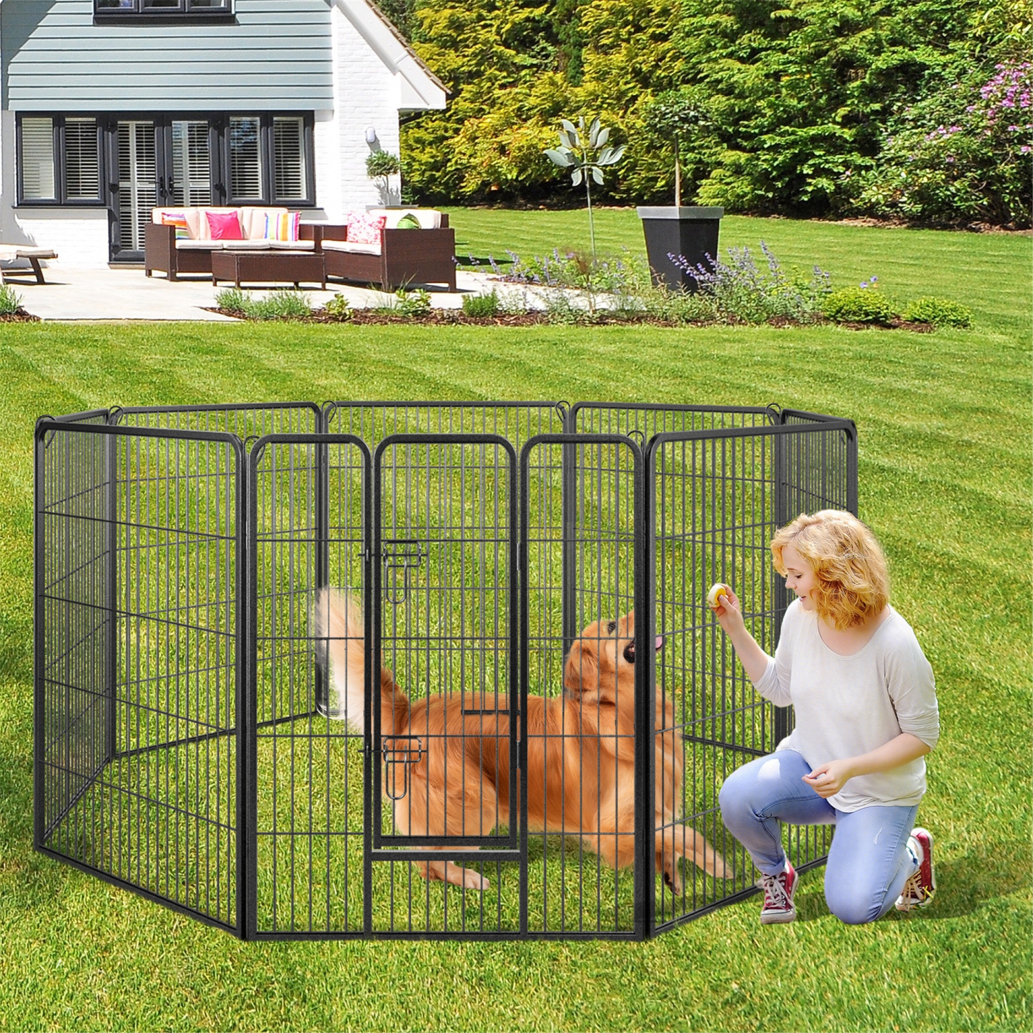 Gymax Dog Playpen Indoor Outdoor 8 Panel 40'' Height Pet Fence for Puppy w/ Door