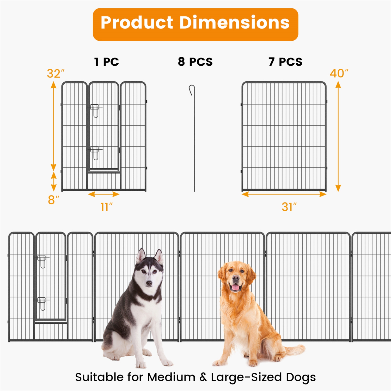 Gymax Dog Playpen Indoor Outdoor 8 Panel 40'' Height Pet Fence for Puppy w/ Door