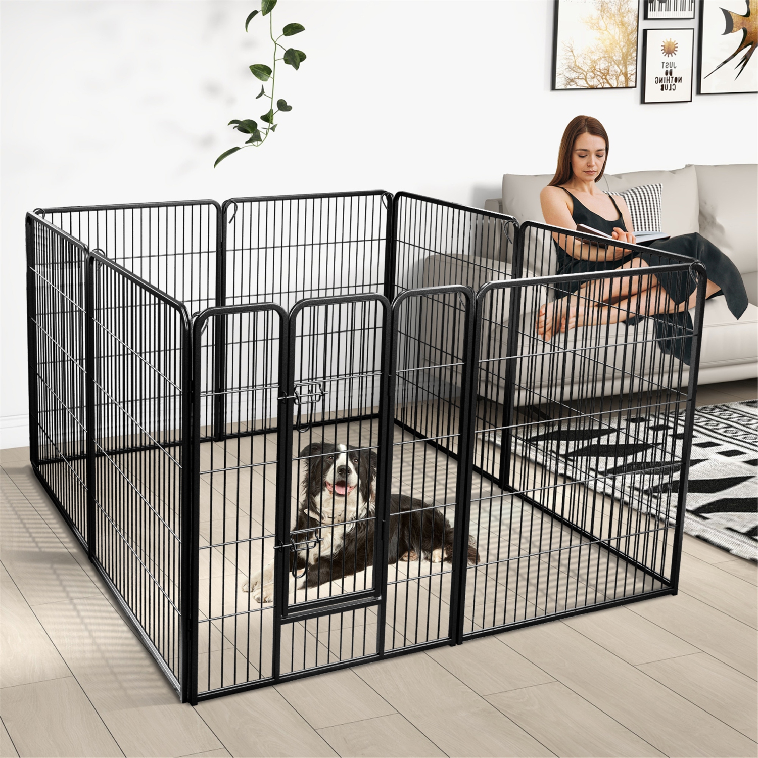 Gymax Dog Playpen Indoor Outdoor 8 Panel 40'' Height Pet Fence for Puppy w/ Door