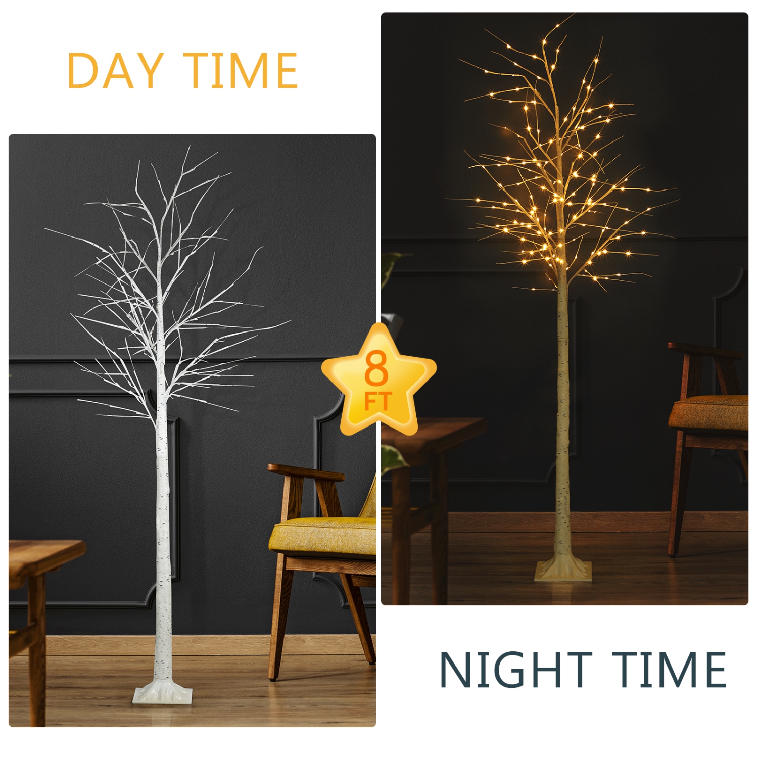 8FT LED Artificial Birch Tree for Indoor and Outdoor Decoration, Wedding Holiday Christmas Decoration